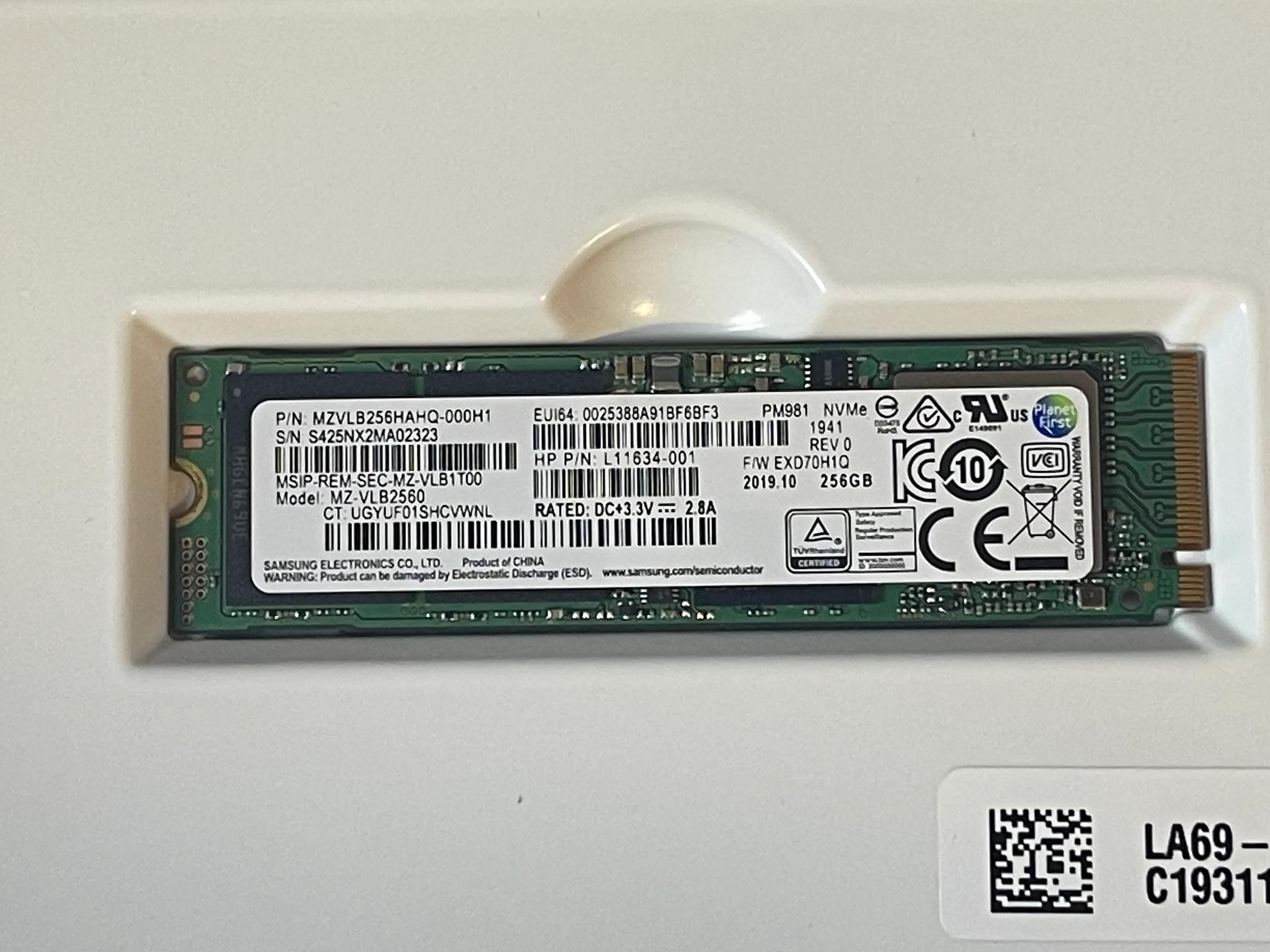 Used, Samsung PM981 256GB NVMe M.2 SSD