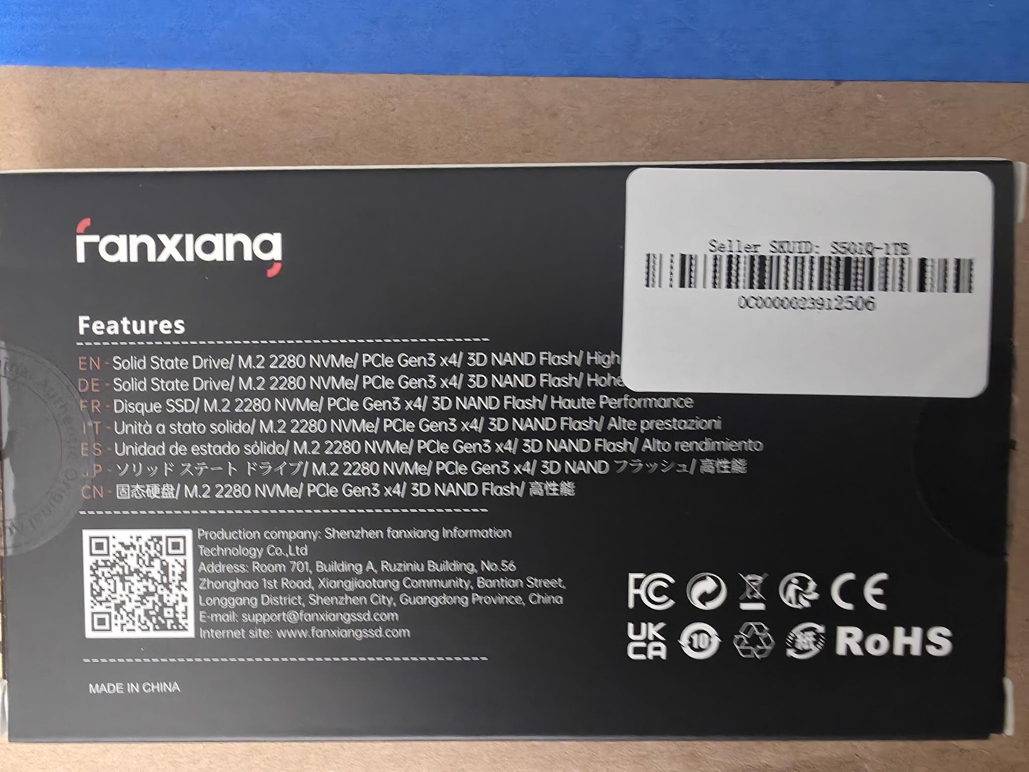 Fanxiang S501Q 1TB M.2 NVMe SSD (PCIe Gen3 x4)