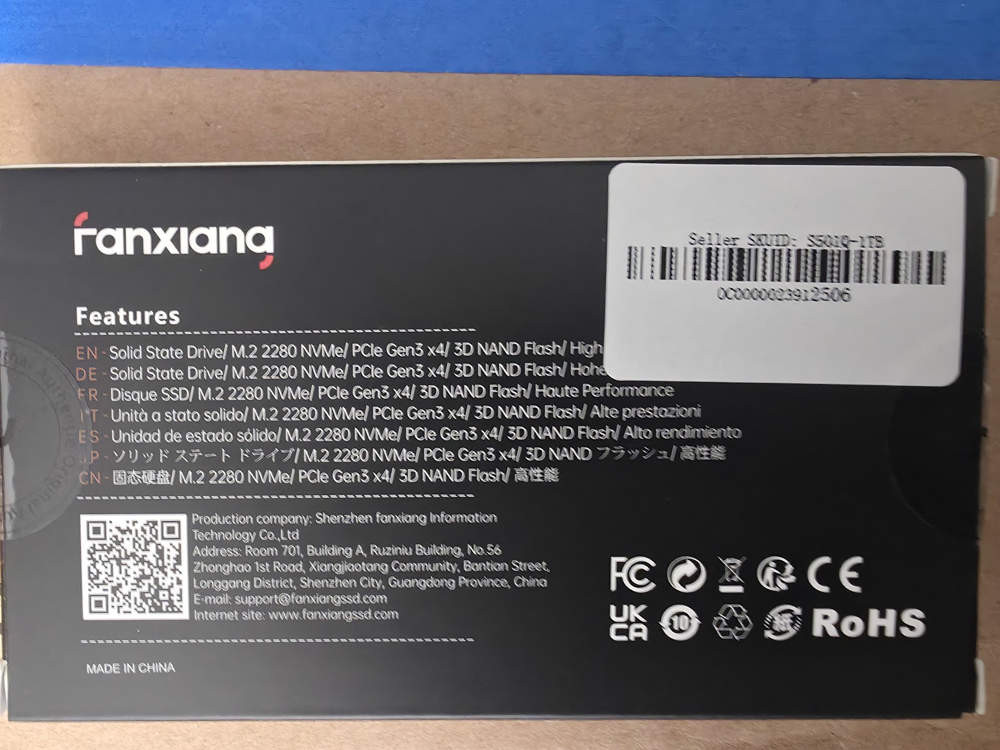 Fanxiang S501Q 1TB M.2 NVMe SSD (PCIe Gen3 x4)