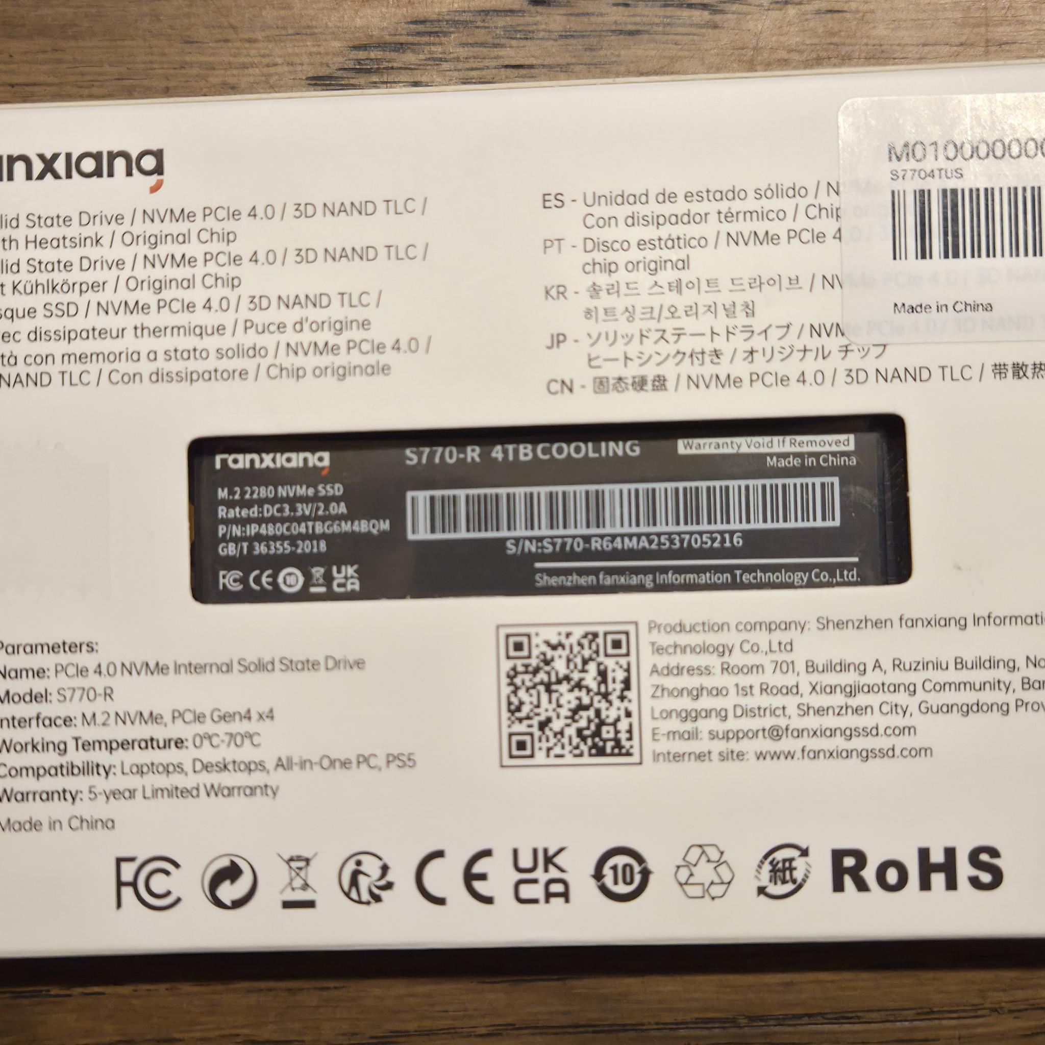 FANXIANG S770 4TB Gen4 NVME SSD (7300MB/s, and 4GB DRAM Cache) Professional SSD! (G70 Pro Copy)