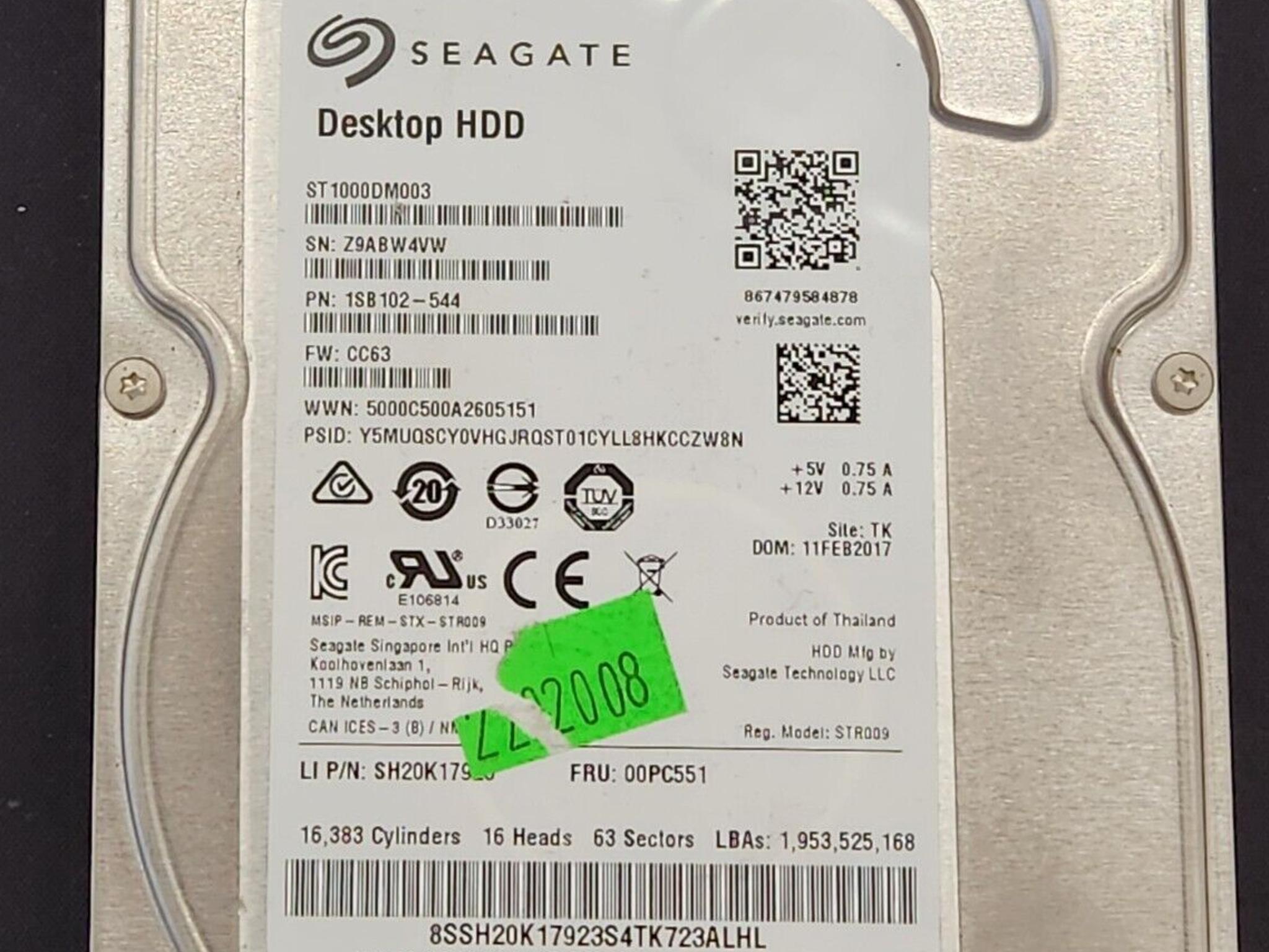 Seagate Barracuda 1TB 72000RPM 3.5" SATAIII HDD (ST1000DM003) (1SB102-544)