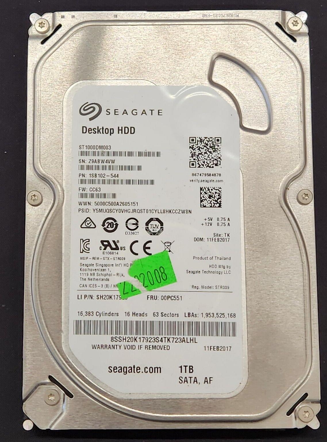Seagate Barracuda 1TB 72000RPM 3.5" SATAIII HDD (ST1000DM003) (1SB102-544)