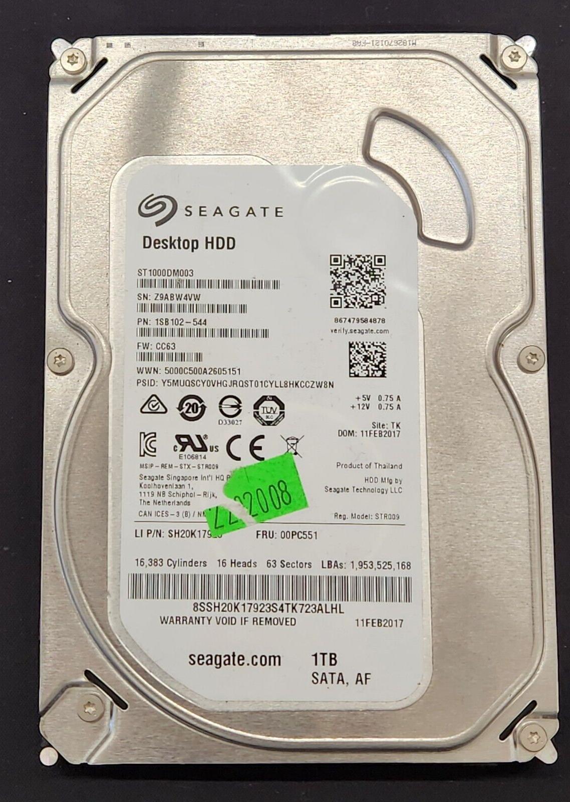 Seagate Barracuda 1TB 72000RPM 3.5" SATAIII HDD (ST1000DM003) (1SB102-544)