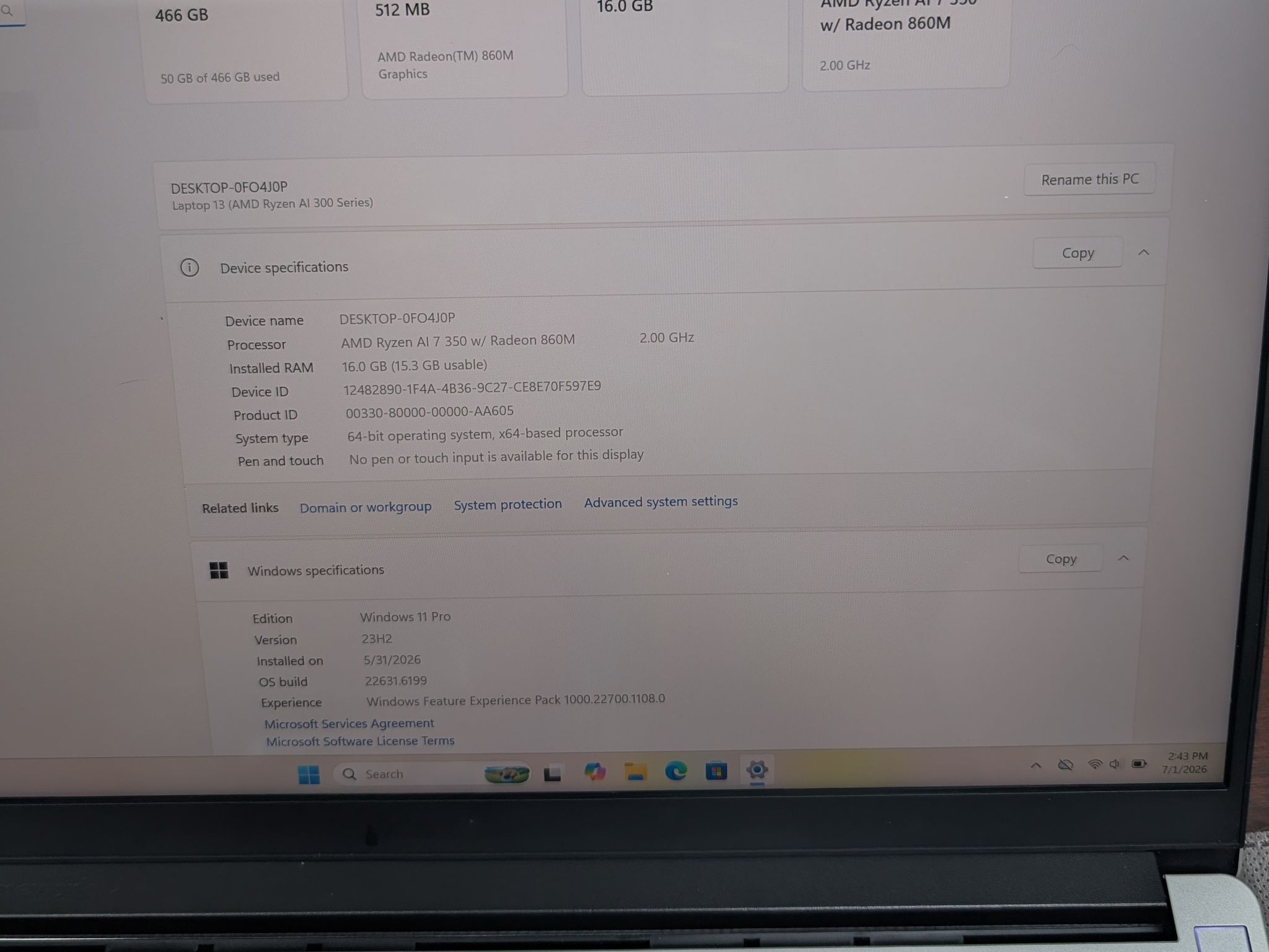 Framework 13 AMD Ryzen 7 AI 350 16GB RAM
