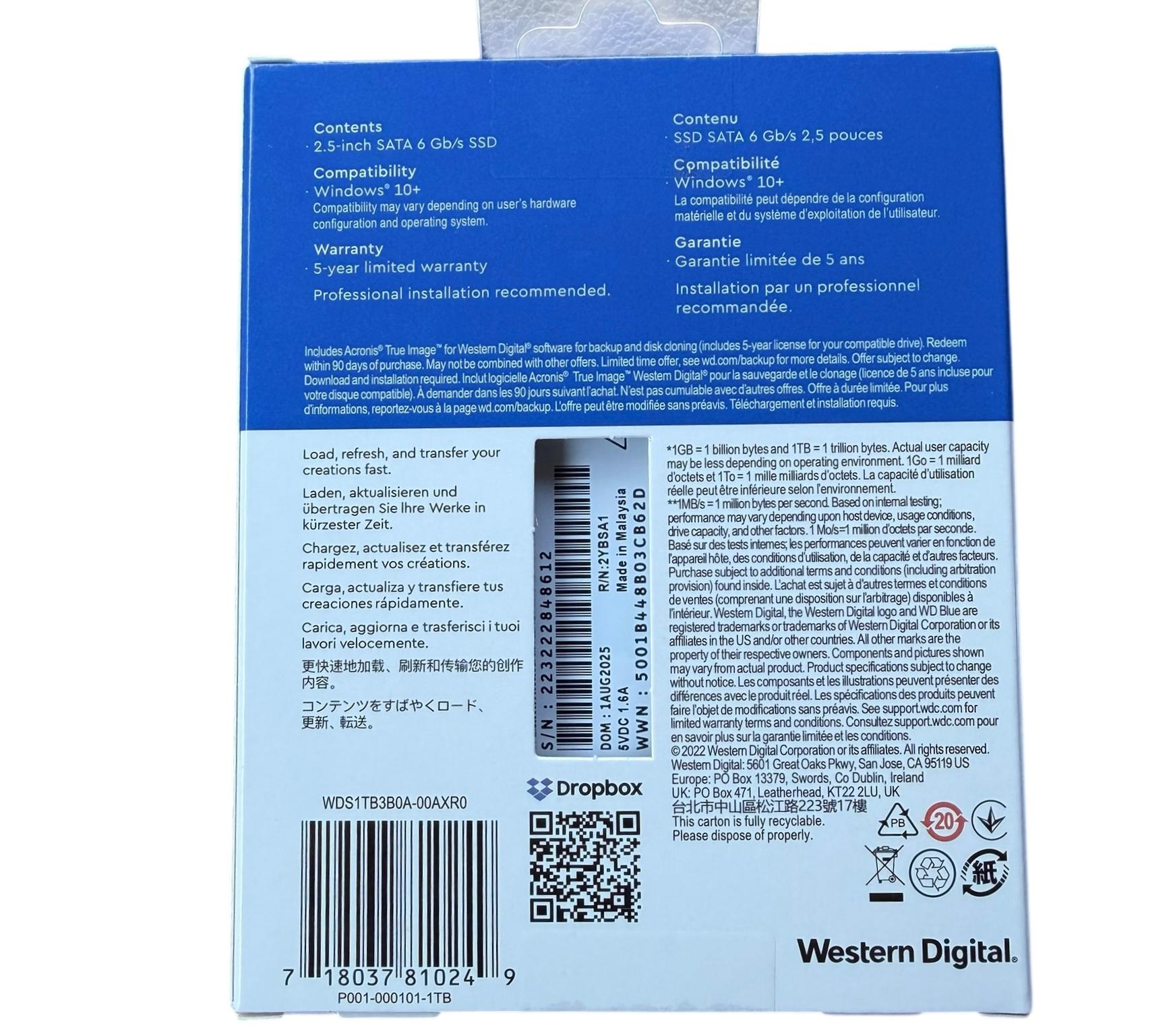 WD Blue 1TB 2.5-inch SATA SSD, SA510 (New, Unopened)