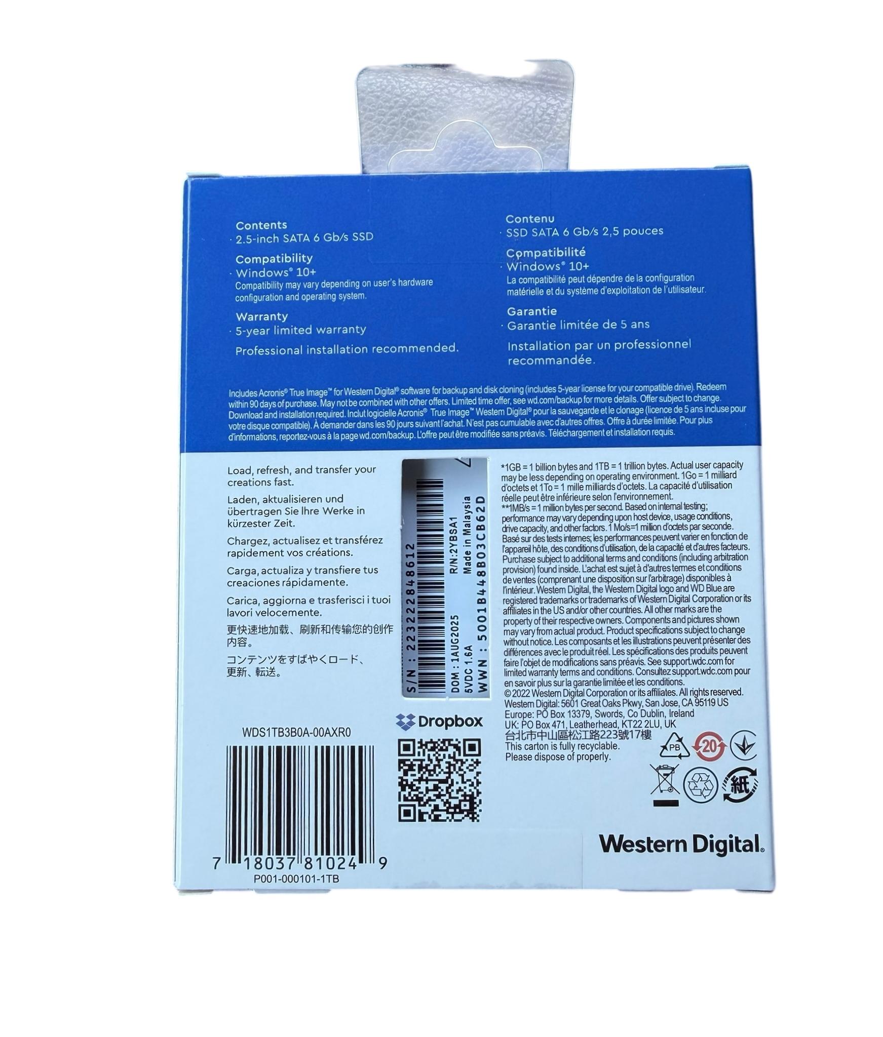 WD Blue 1TB 2.5-inch SATA SSD, SA510 (New, Unopened)