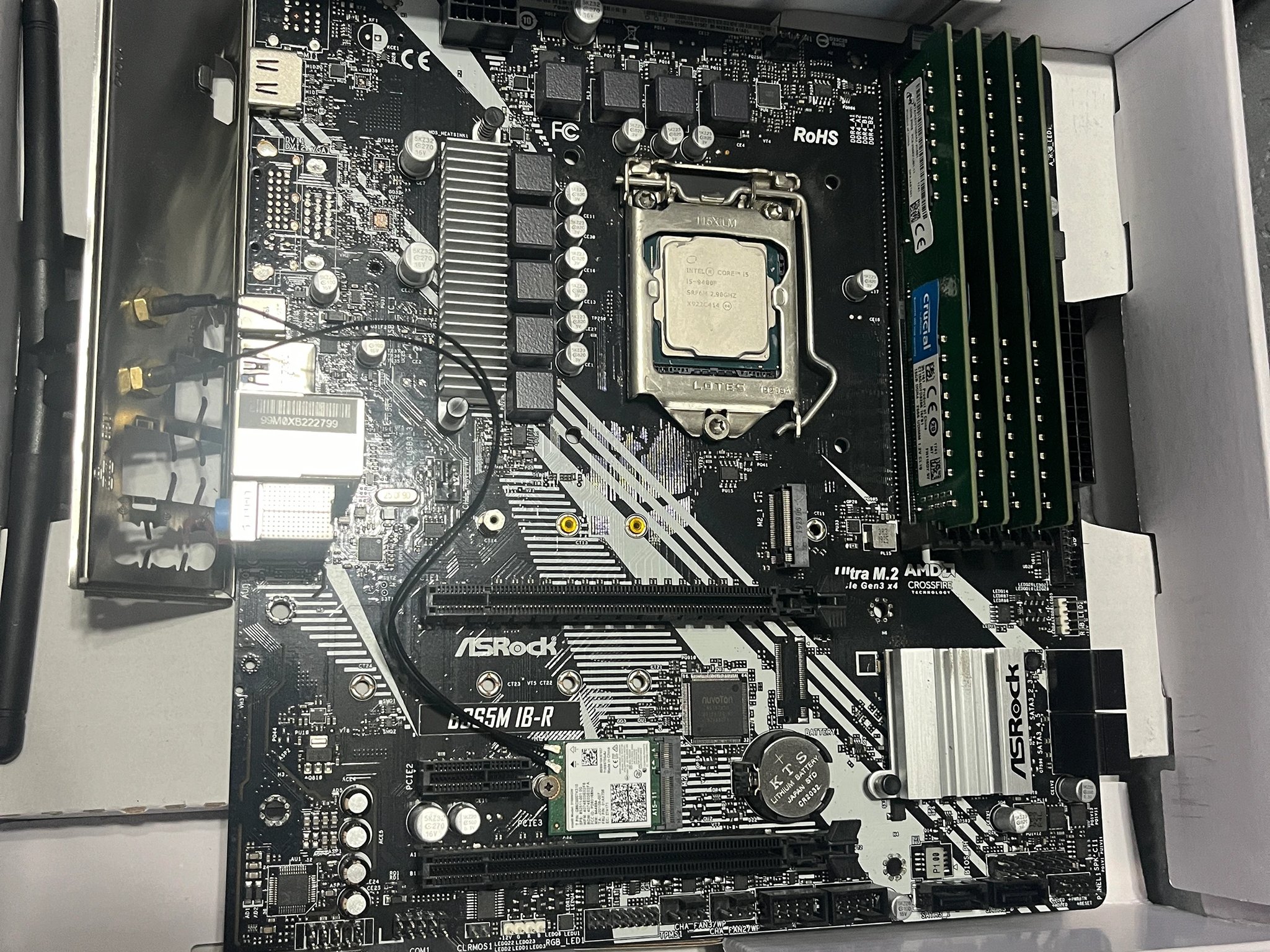 ASRock B365M IB-R Motherboard with Intel i5 9400F 2.9 Ghz CPU and 64 GB of DDR4 2666 Crucial Ram