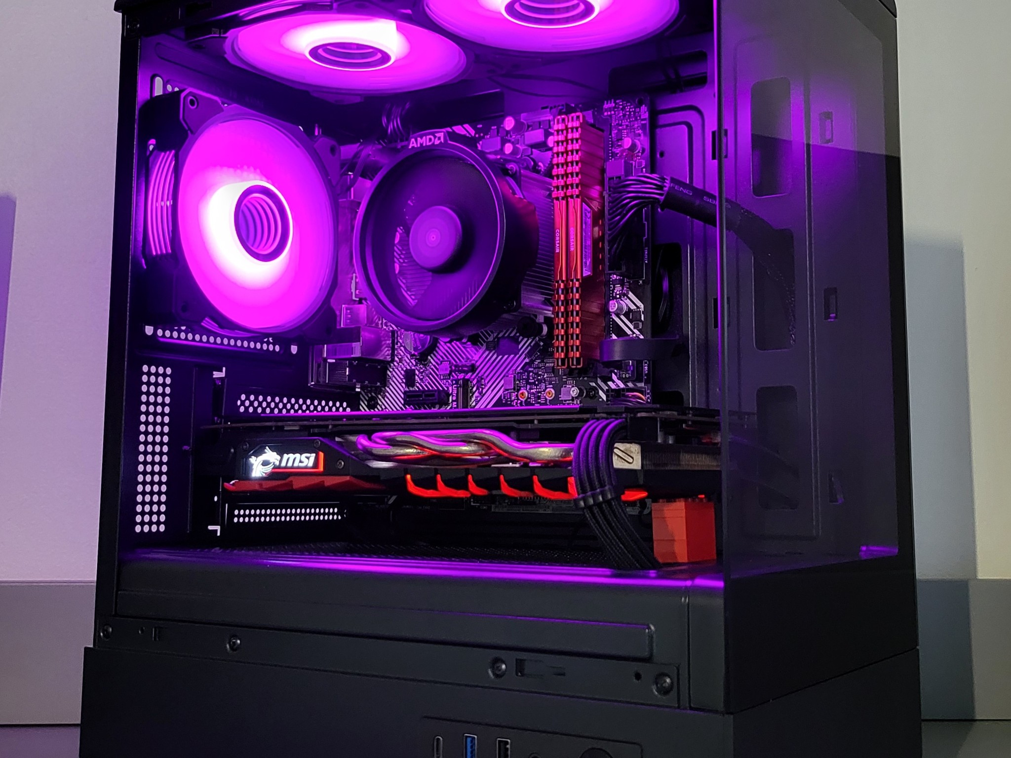 Red/Black Gaming PC! Ryzen 5 | Radeon RX | 16GB | 1TB | Wi-Fi BT | ARGB | 500W 80+ Gold
