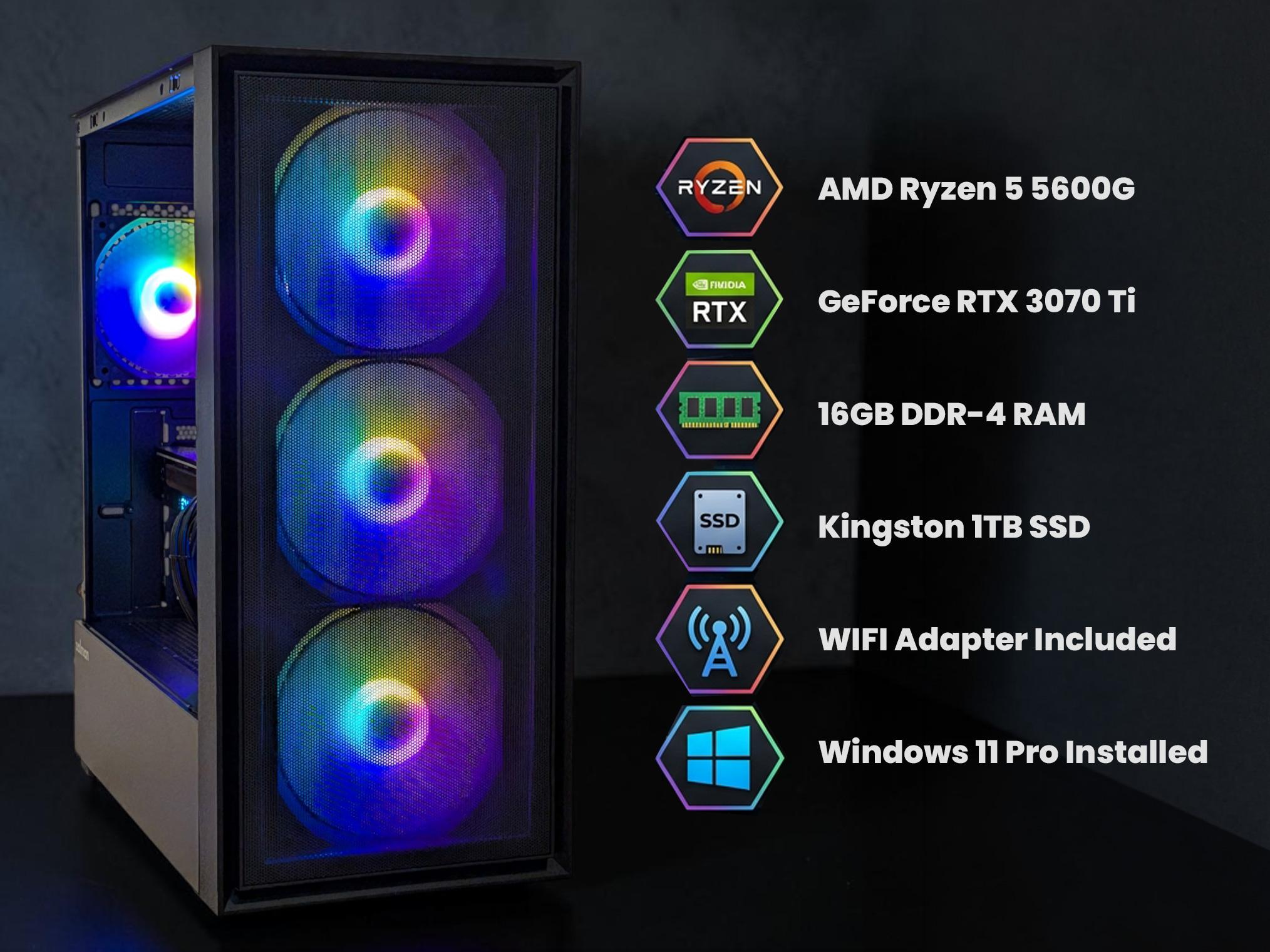 🔥 Powerful Gaming PC | GeForce RTX 3070 Ti, Ryzen 5 5600G, 16GB RAM, 1TB SSD, WIFI, Win 11 Pro