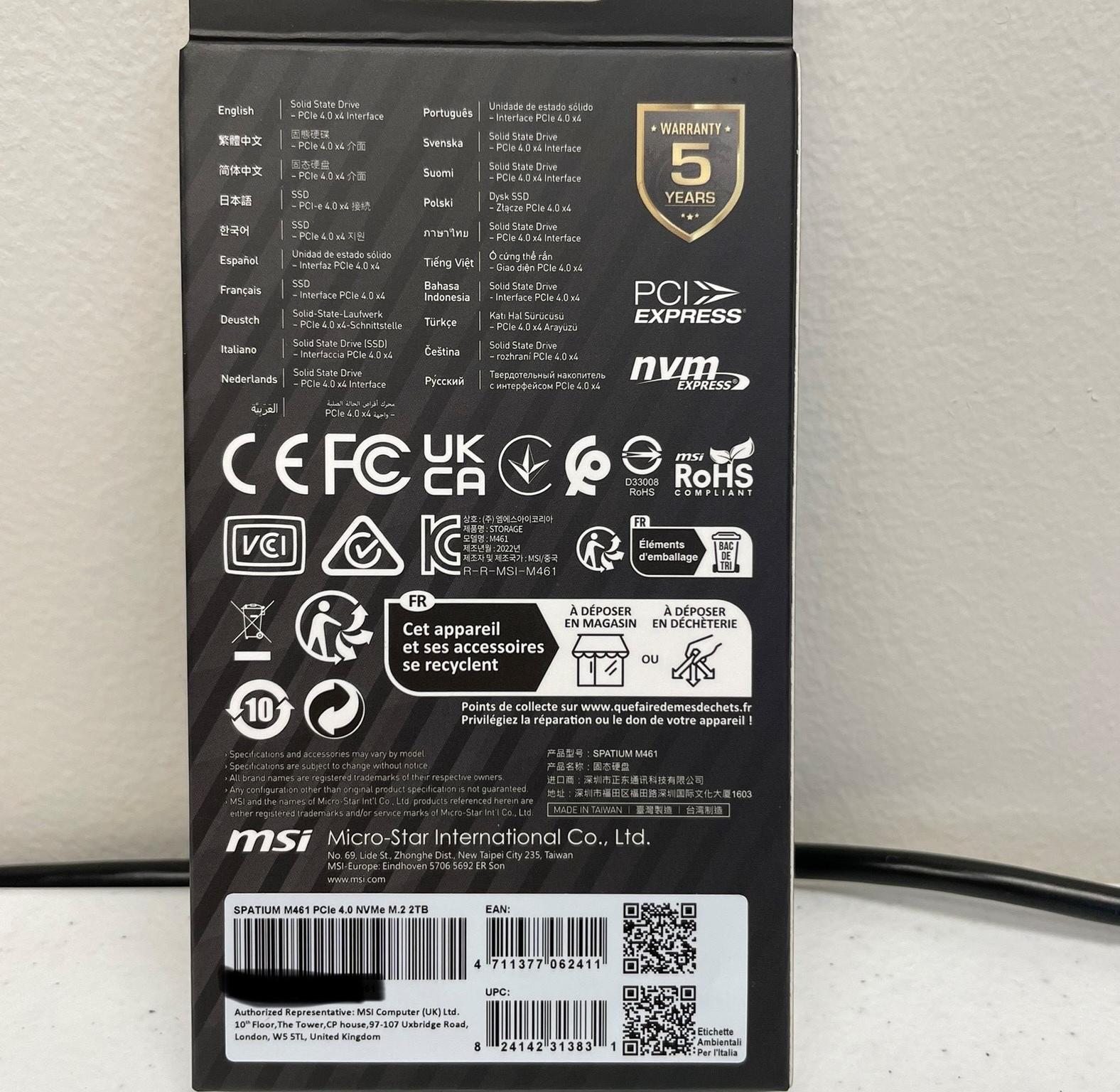 NEW MSI 2TB Spatium M461 PCIE4.0