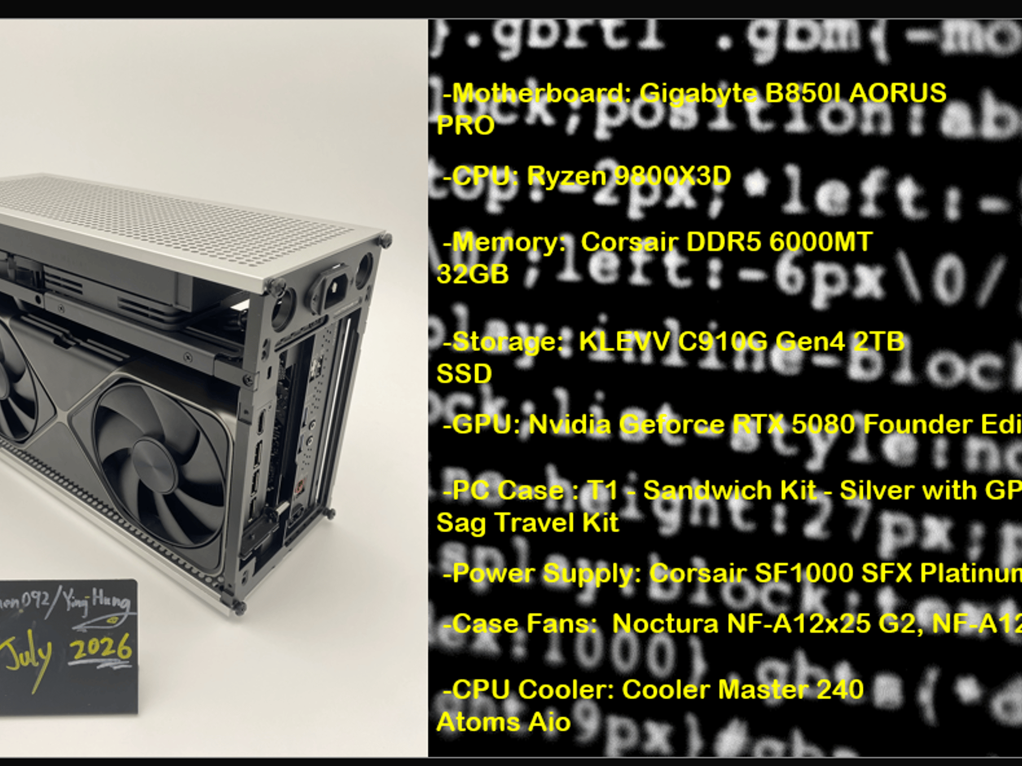 "Silver Bullet T1-5080" | 9800X3D | 5080 Founder | 32GB DDR5 | 2TB Nvme SSD |