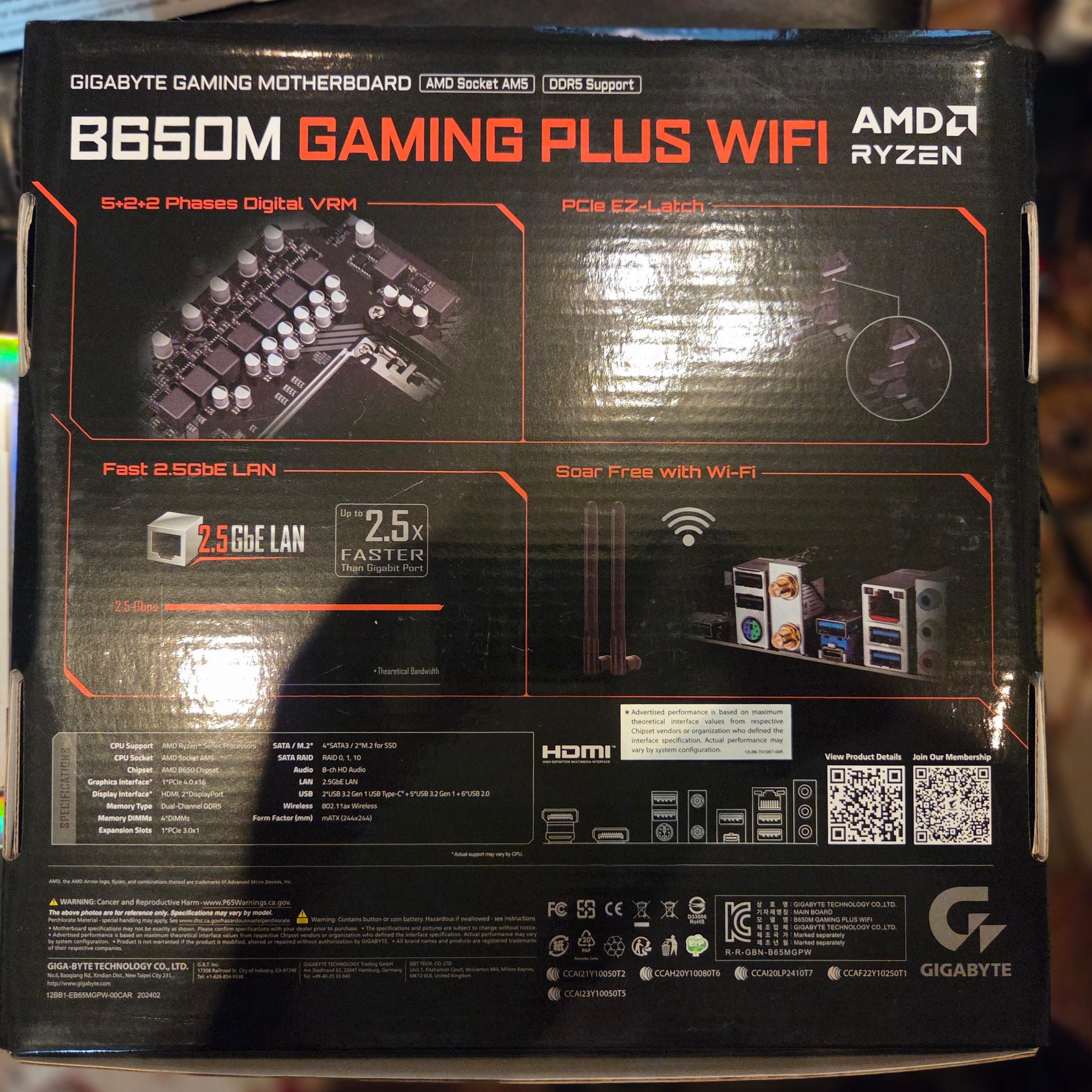 Gigabyte B650M Gaming Plus Wifi Mobo + 32GB(2x16GB) DDR5 6000 White Ram! BNIB! MOBO+RAM Combo!