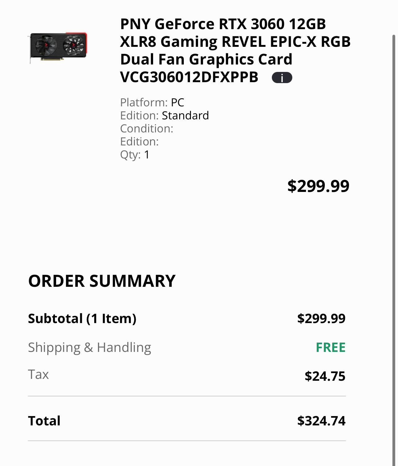 PNY GeForce RTX 3060 12GB XLR8 Gaming REVEL EPIC-X RGB Dual Fan Graphics Card VCG306012DFXPPB