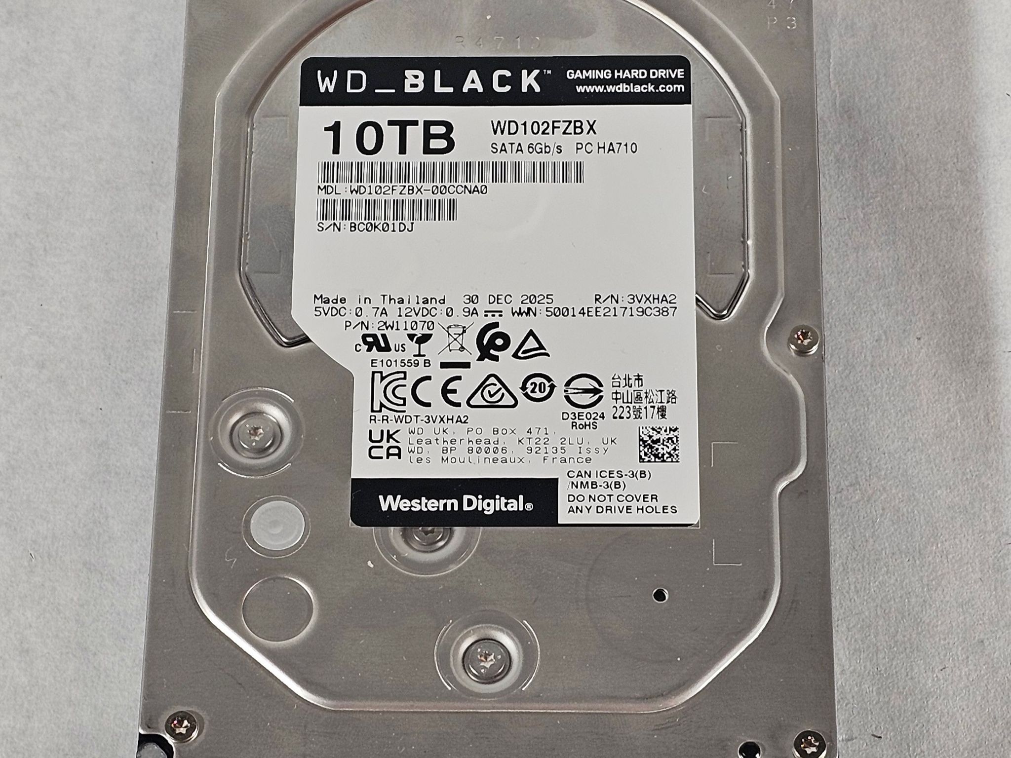 10TB 3.5" Hard Drive WD Black WD102FZBX