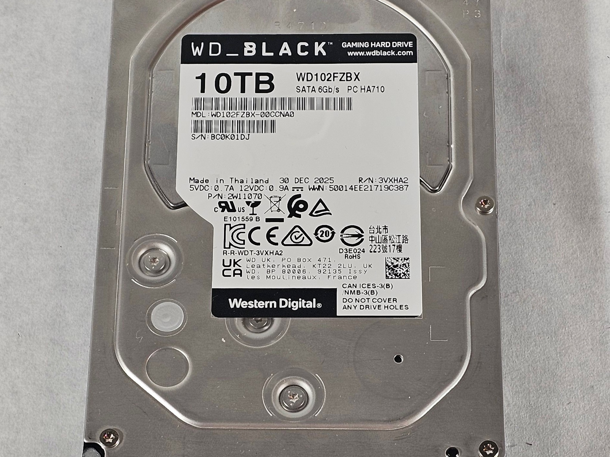 10TB 3.5" Hard Drive WD Black WD102FZBX