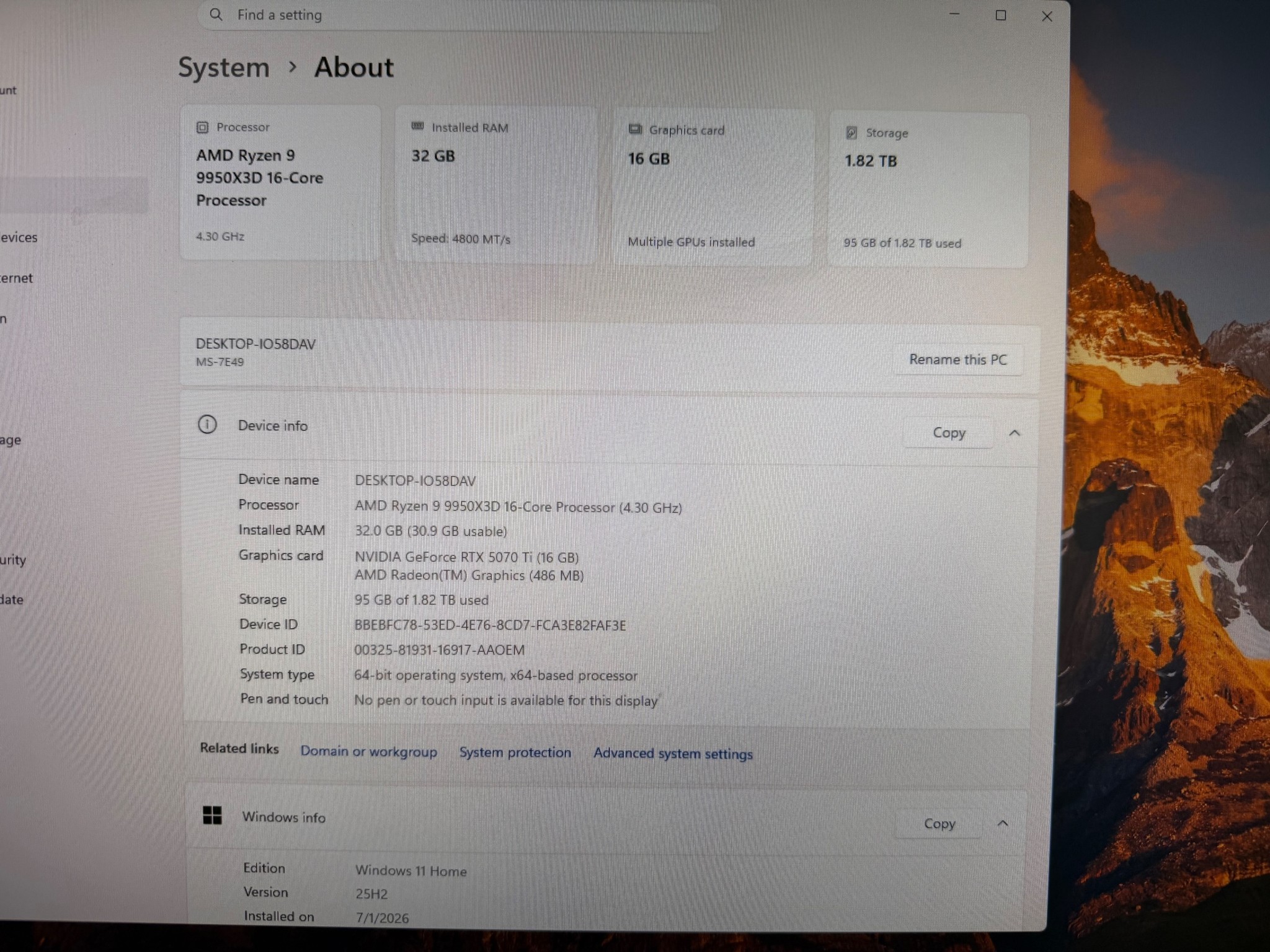 High End Gaming PC | RTX 5070Ti | RYZEN 9 9950X3D | 32GB DDR5 | 2TB SSD | WIFI & BT | WINDOWS 11