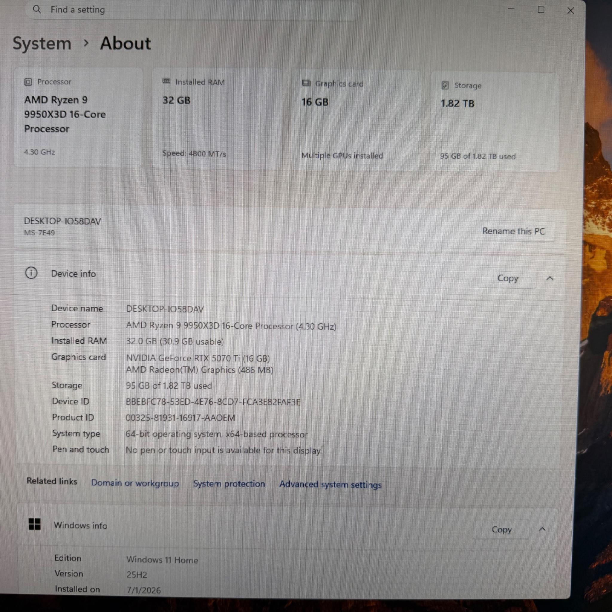 High End Gaming PC | RTX 5070Ti | RYZEN 9 9950X3D | 32GB DDR5 | 2TB SSD | WIFI & BT | WINDOWS 11