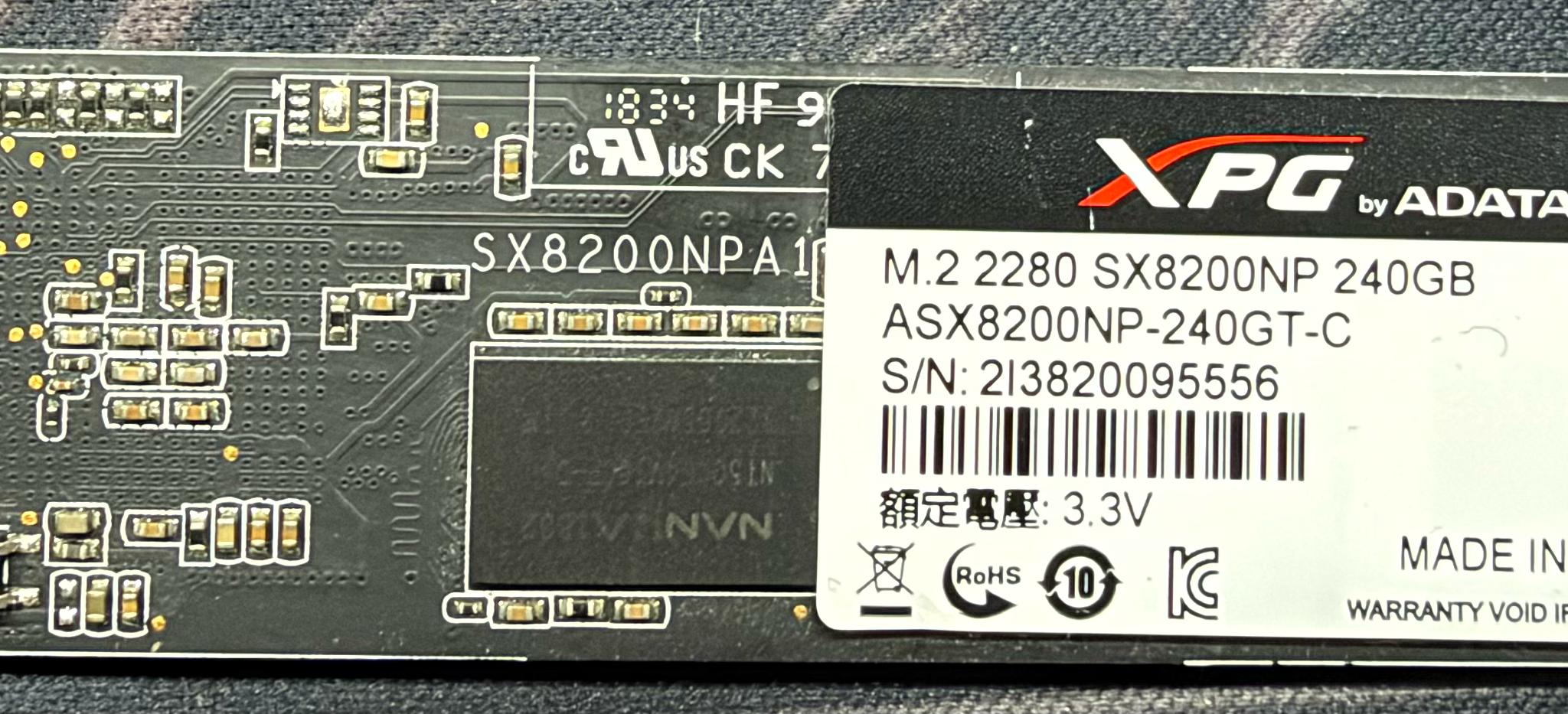 ADATA XPG8200 240GB NVME Drive (100% Health)