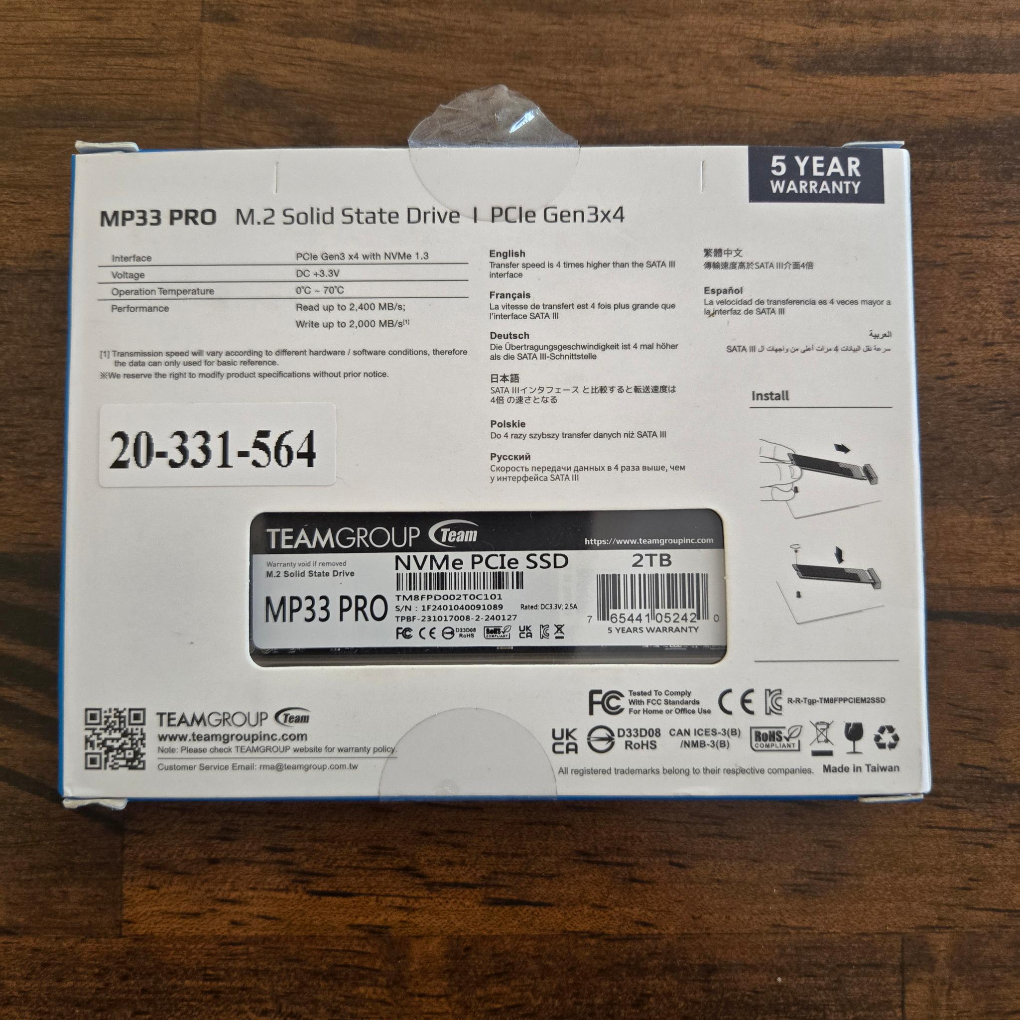 NEW TEAMGROUP MP33 PRO 2TB NVMe M.2 SSD PCIe Gen3 x4 2400/2000 MB/s