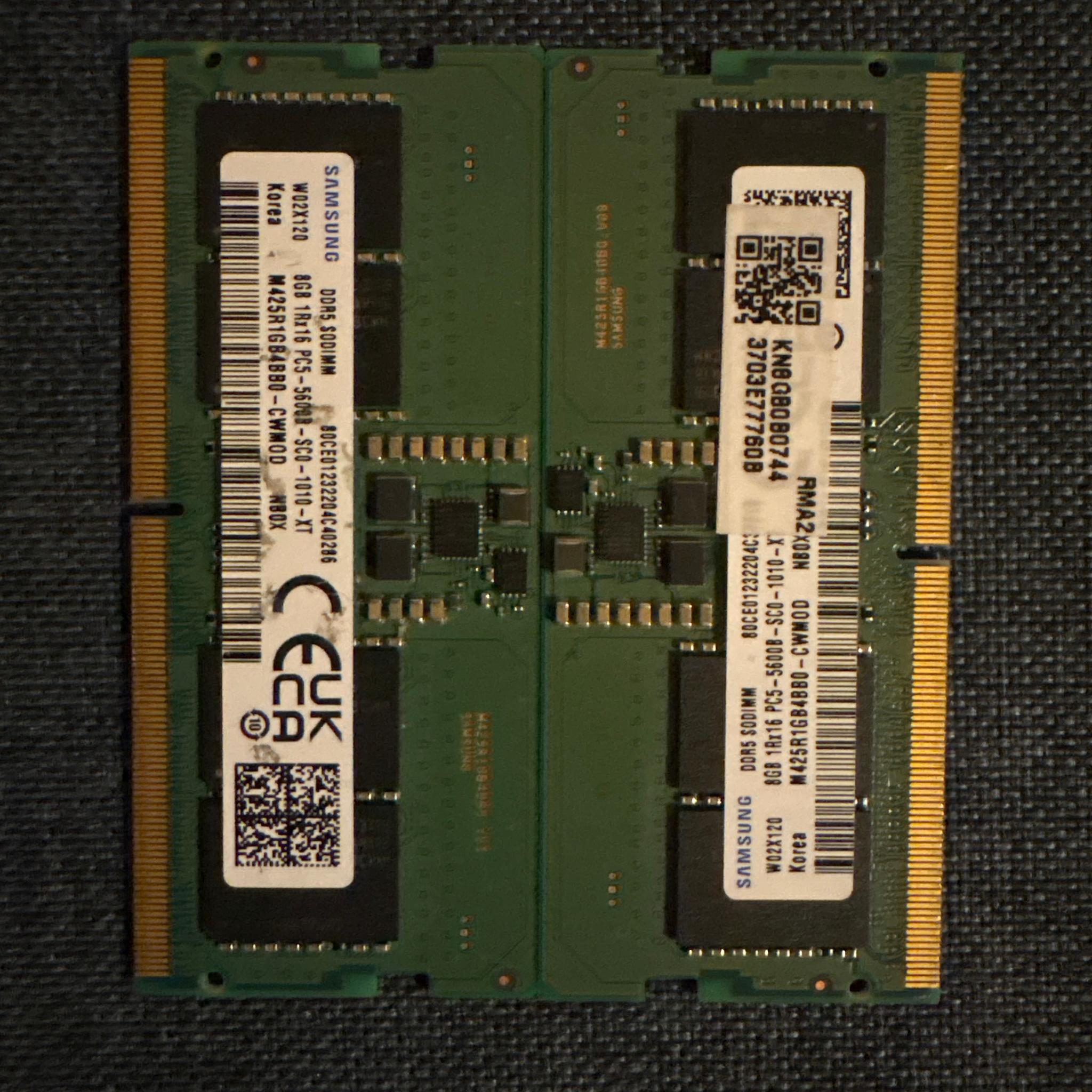 Samsung 16GB Dual-Channel Kit (2x 8GB) DDR5 5600MHz PC5-44800 1Rx16 SODIMM Laptop Memory⁠