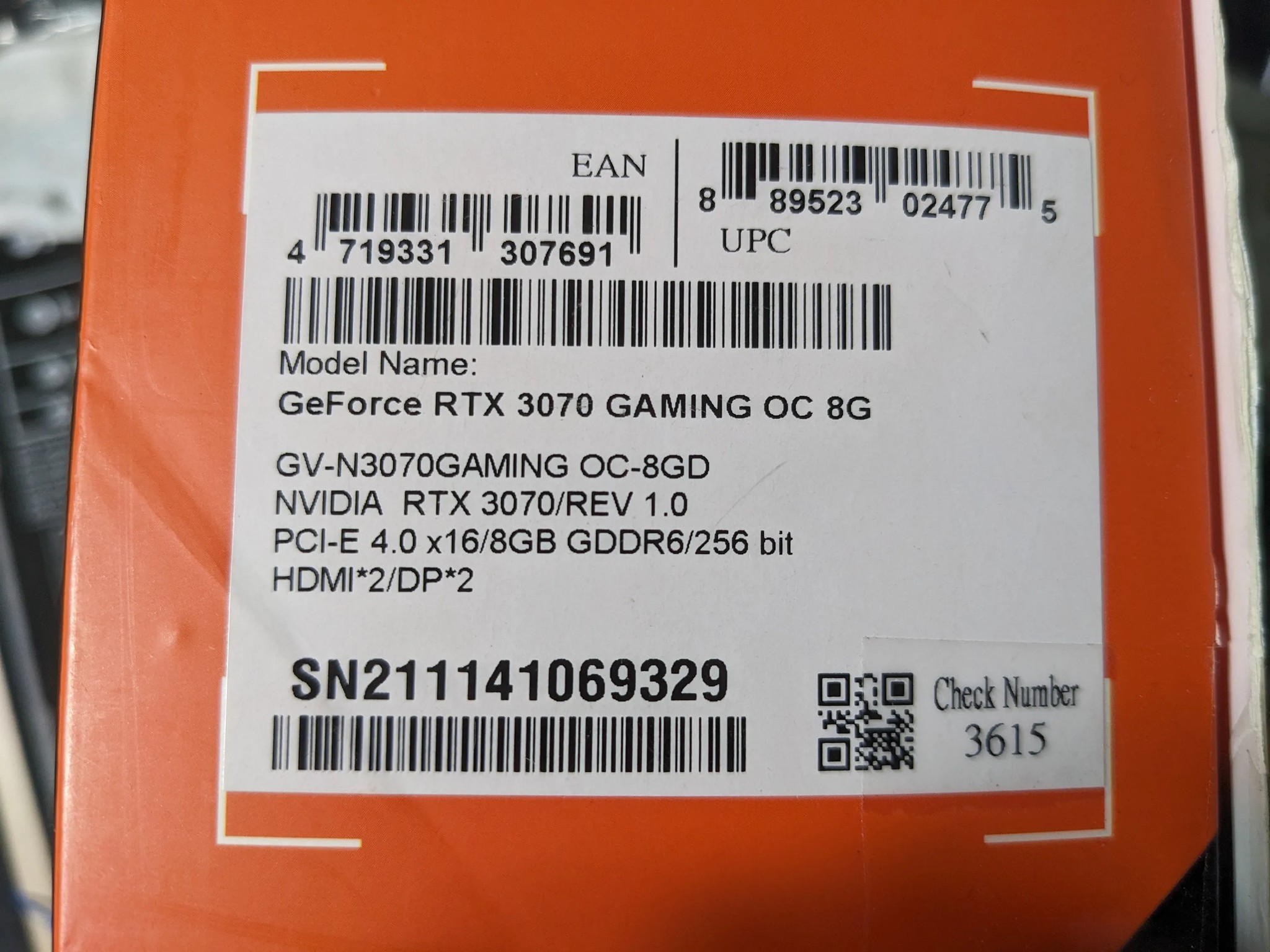 GIGABYTE GeForce RTX 3070 GAMING OC 8G (rev. 1.0)