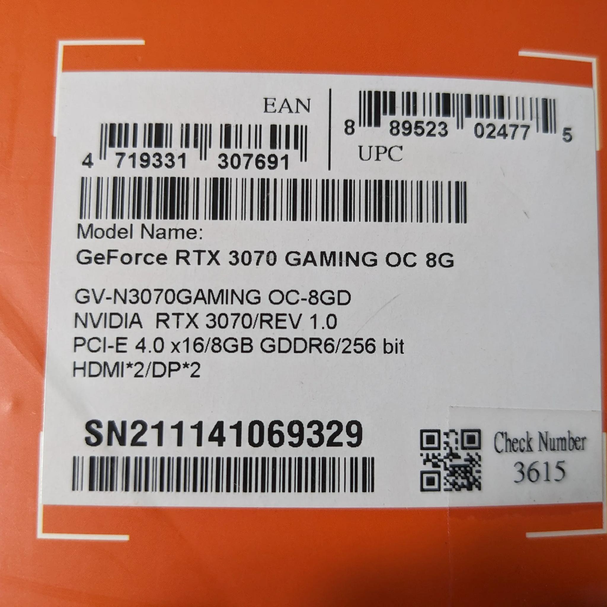 GIGABYTE GeForce RTX 3070 GAMING OC 8G (rev. 1.0)
