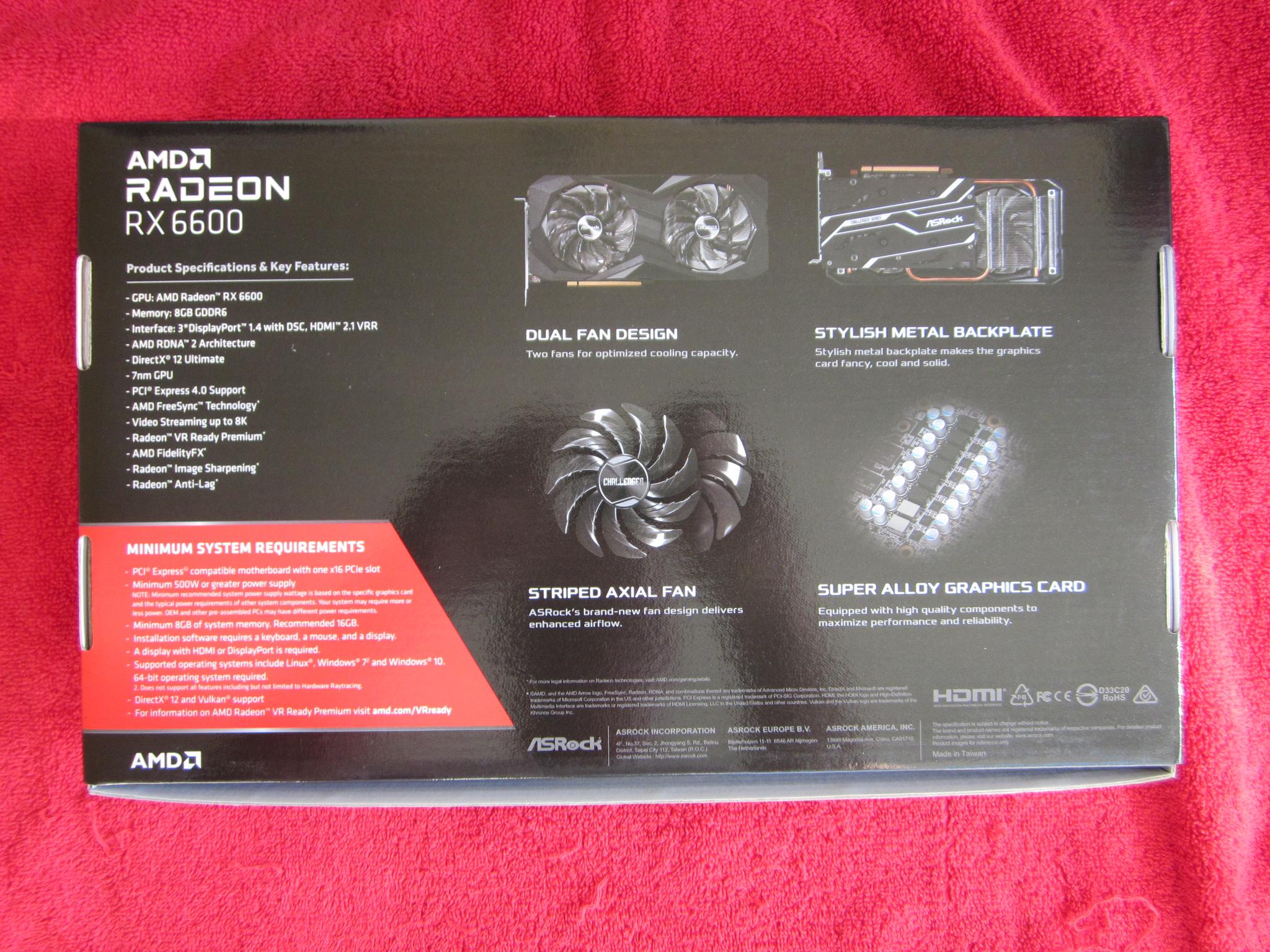 NEW! ASRock Radeon RX 6600 8GB GDDR6 PCI Express 4.0 Video Card RX6600 CLD 8G