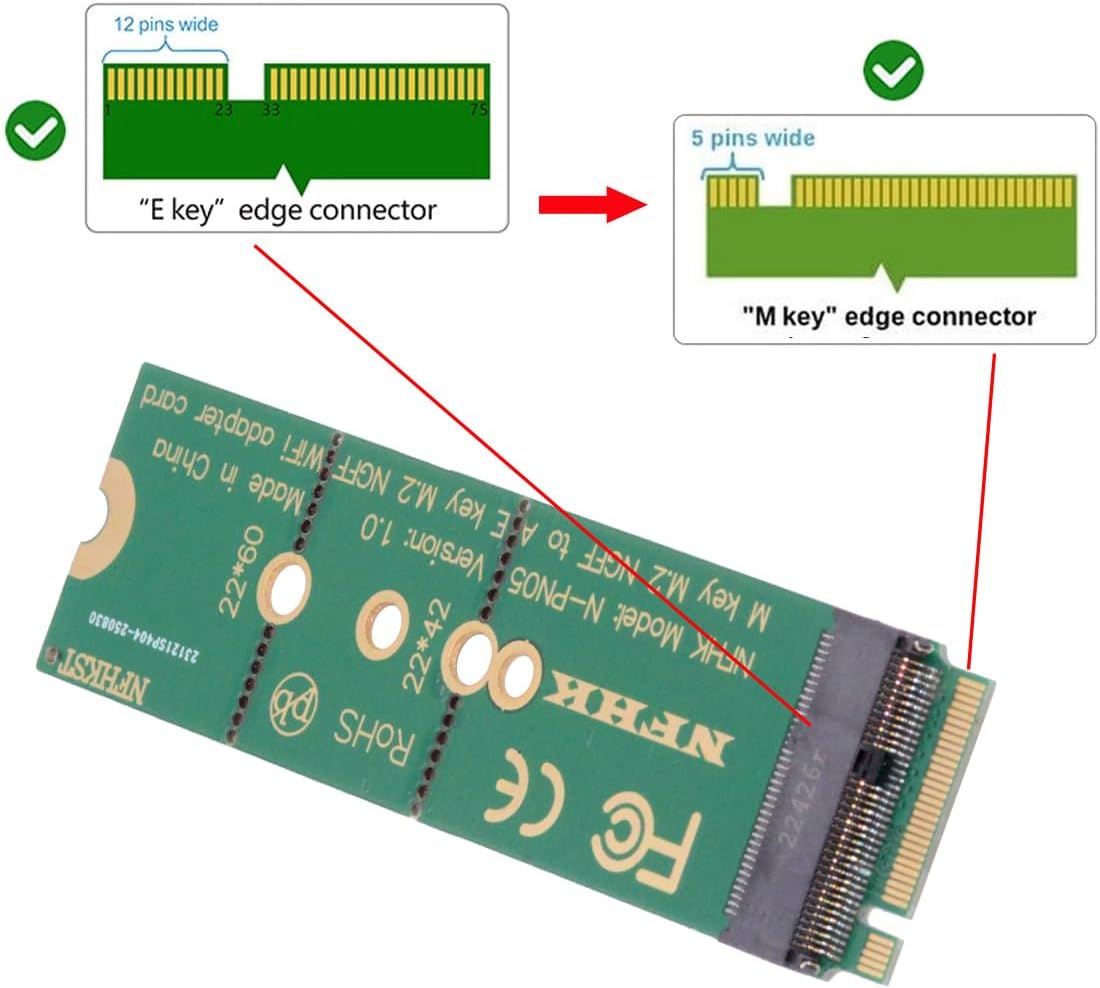 NFHK WiFi Riser Card NGFF Key-E Wireless Networking Card to M.2 NGFF NVME SSD Adapter Key-M