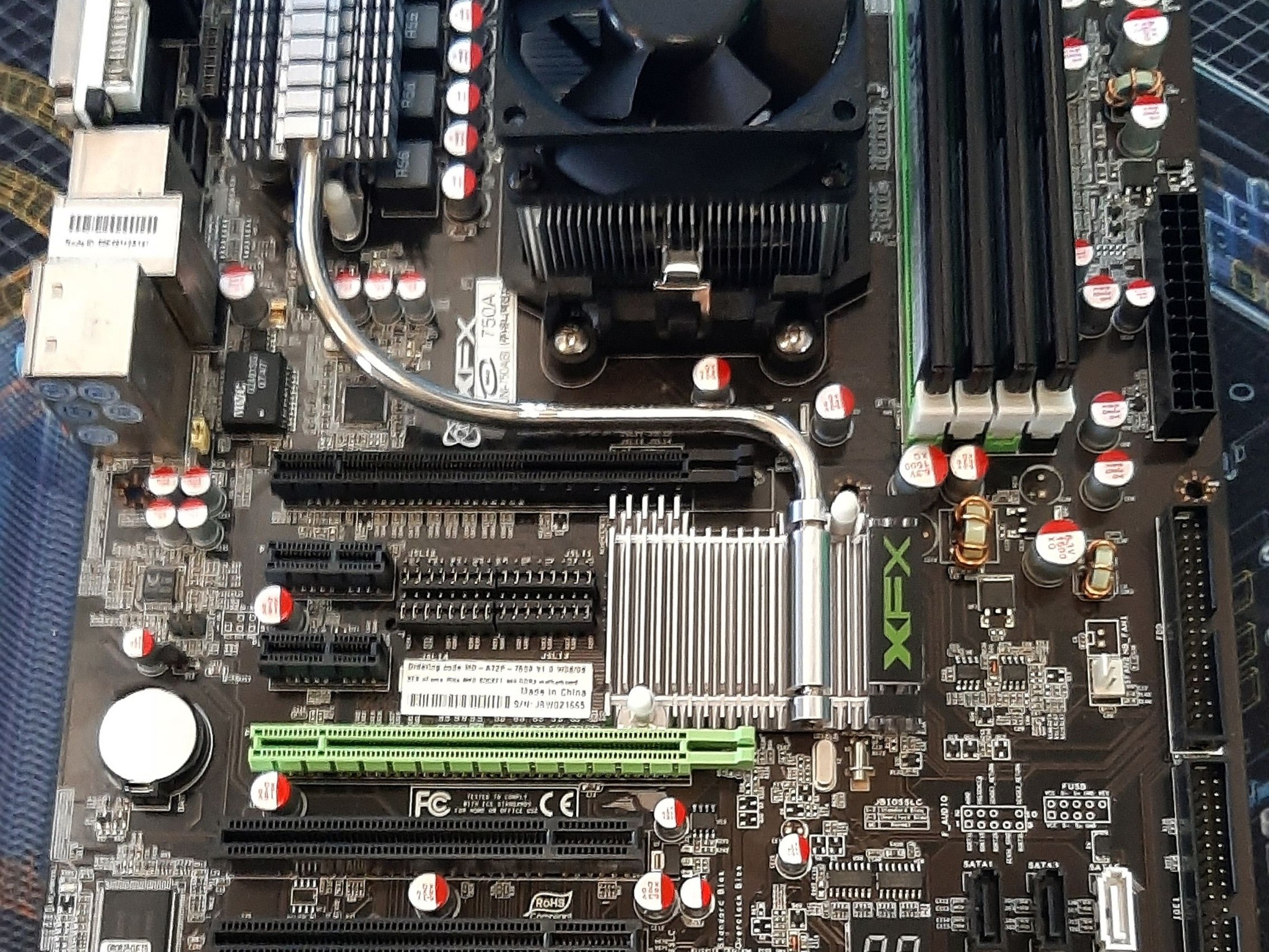 Retro XFX 750A Motherboard with CPU, RAM, Cooler, etc.