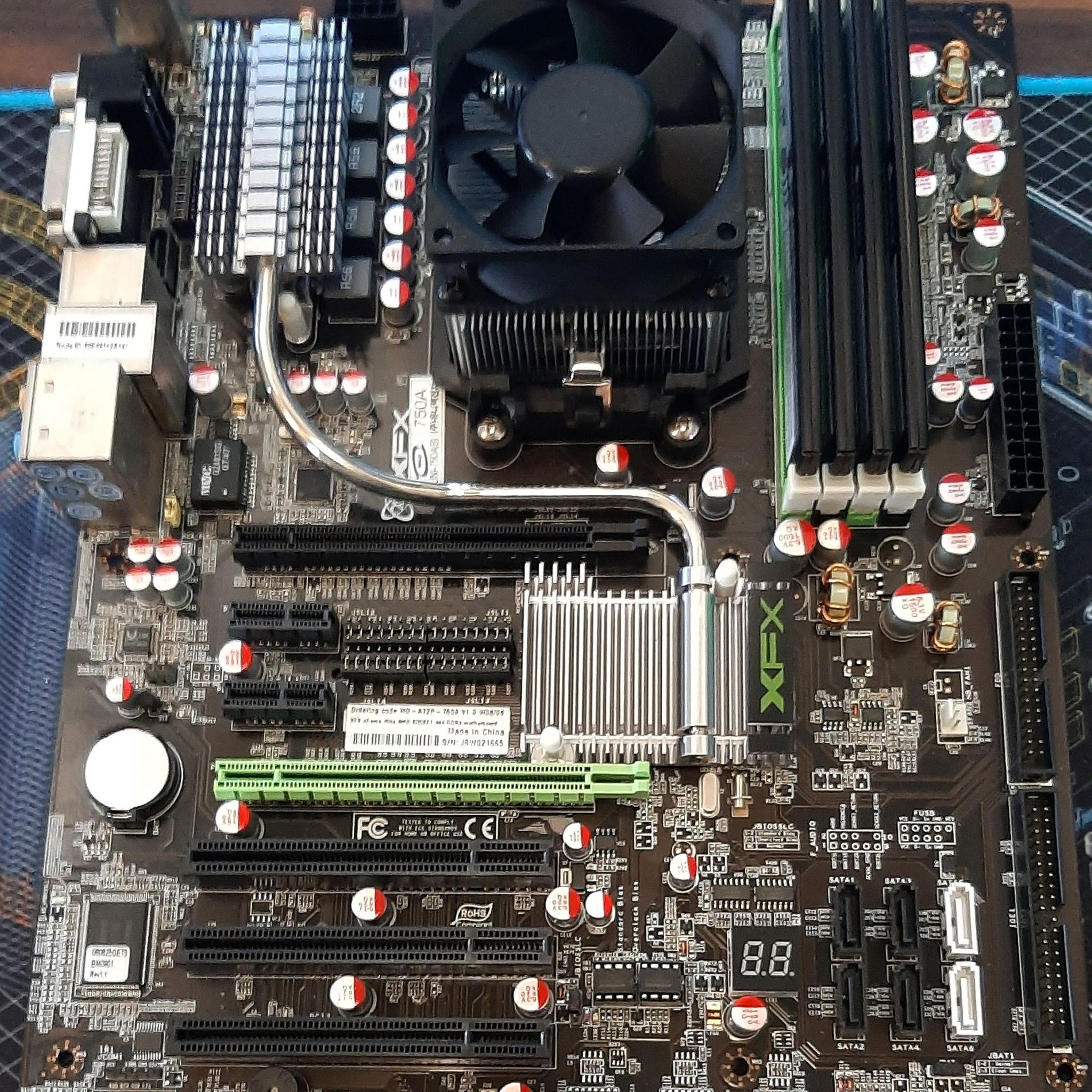 Retro XFX 750A Motherboard with CPU, RAM, Cooler, etc.