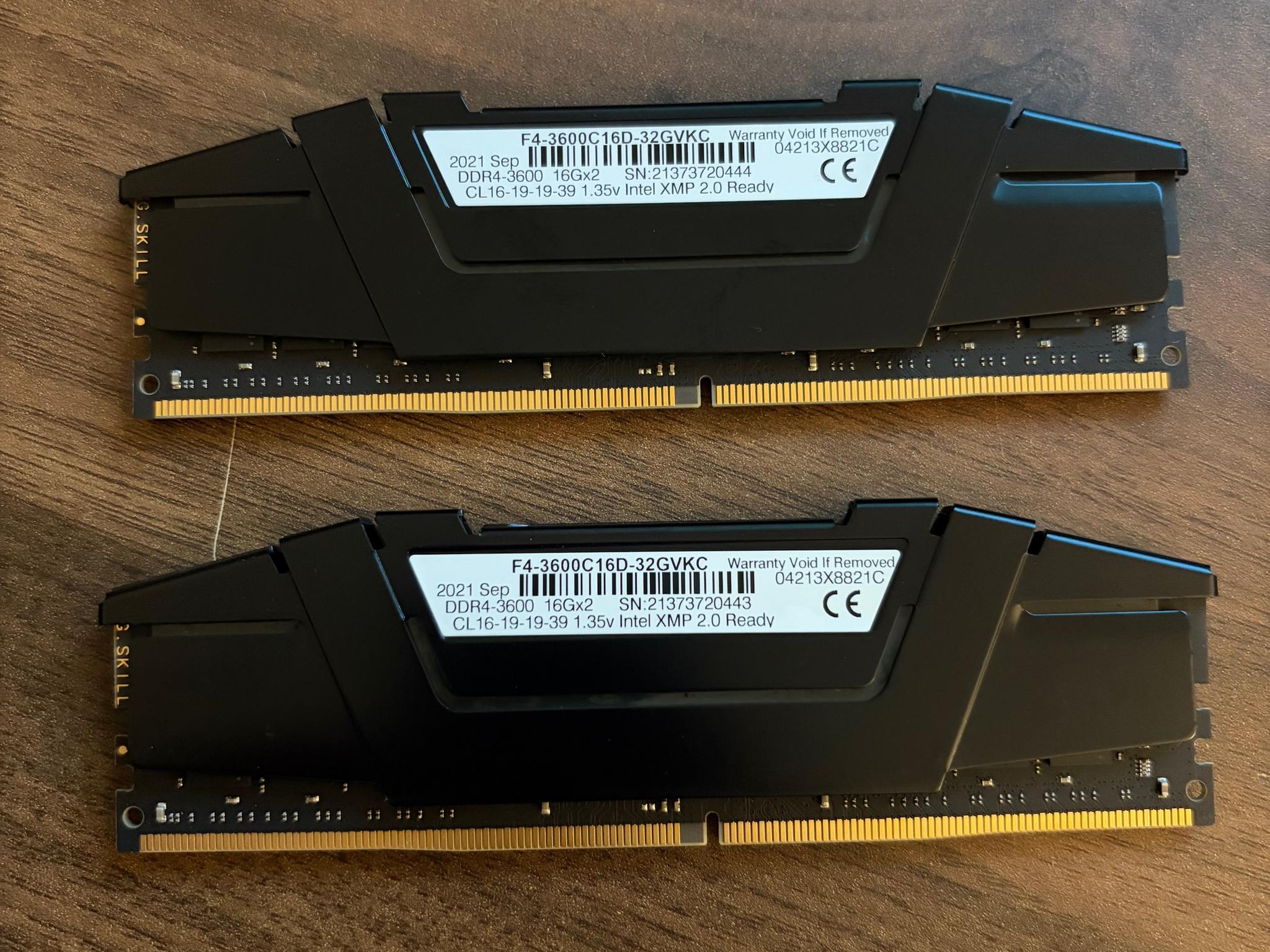 32GB (2 x 16GB) G.Skill Ripjaws V 3600mhz DDR4