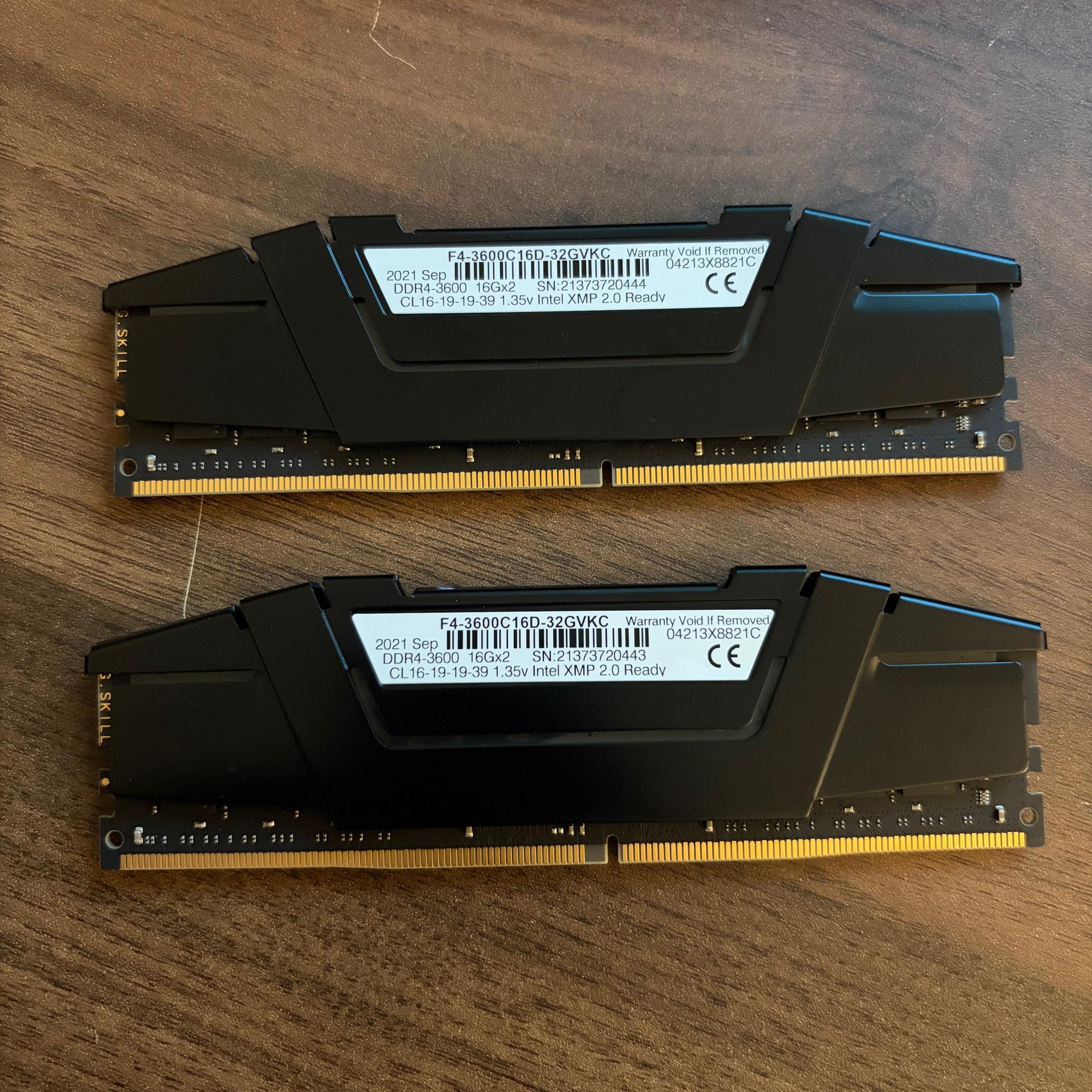 32GB (2 x 16GB) G.Skill Ripjaws V 3600mhz DDR4