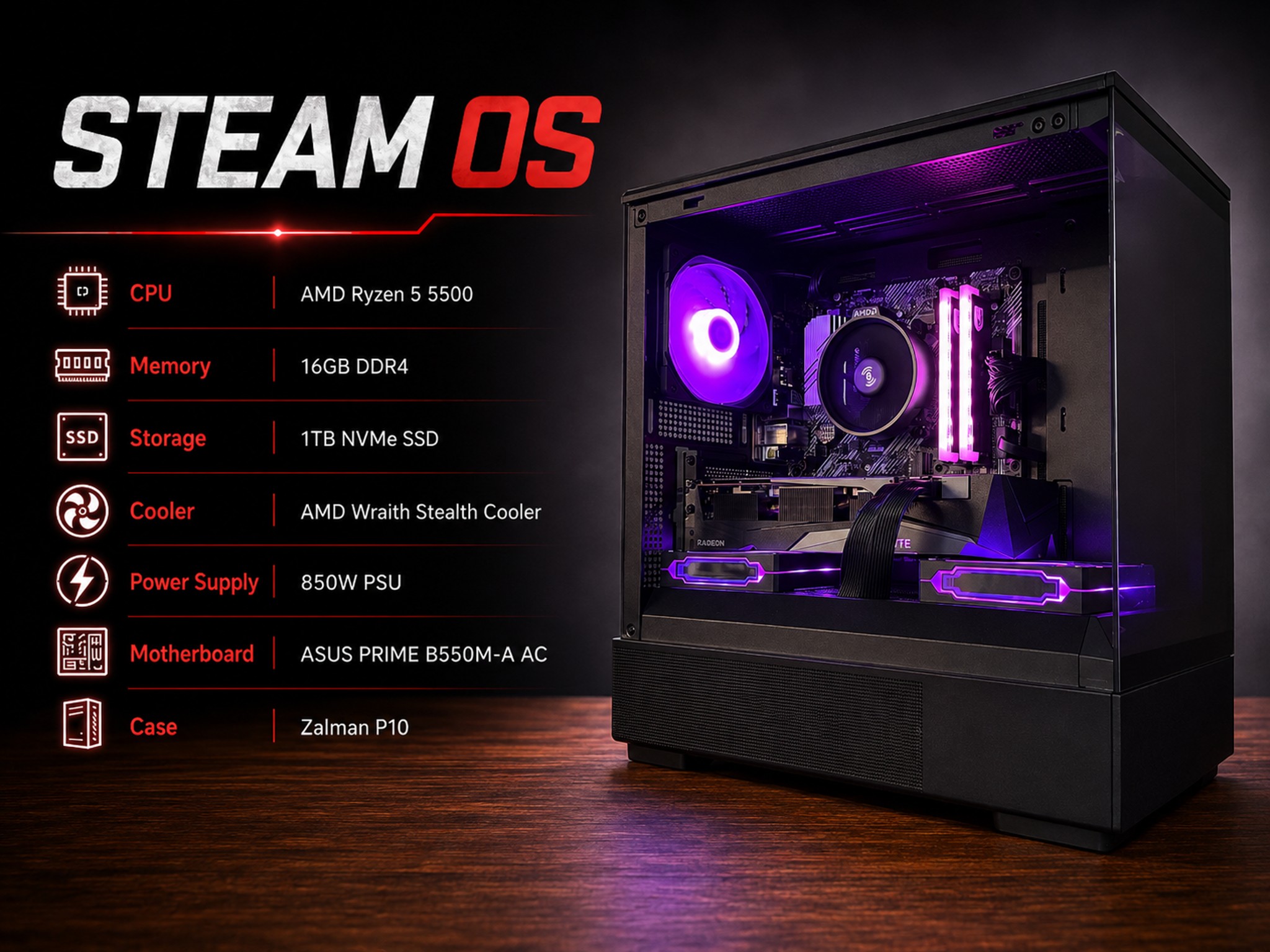 # 🎮 STEAM OS | RX 6800 16GB | Ryzen 5 5500 | 16GB DDR4 | 1TB NVMe