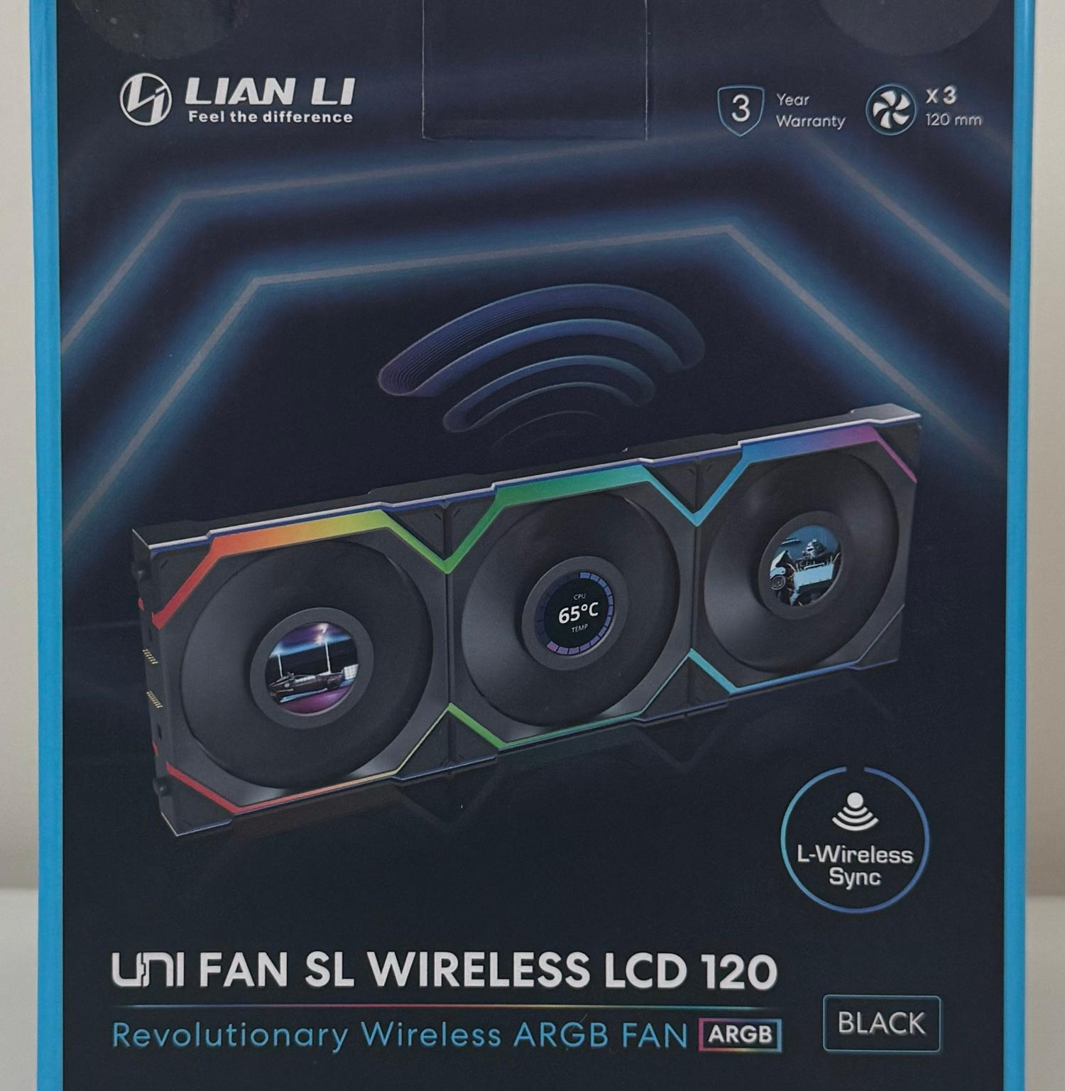 New Lian Li UNI Fan SL LCD Wireless 120mm ARGB Fan - Triple Pack - 1.6" LCD Black (12SLLCD1W3B)