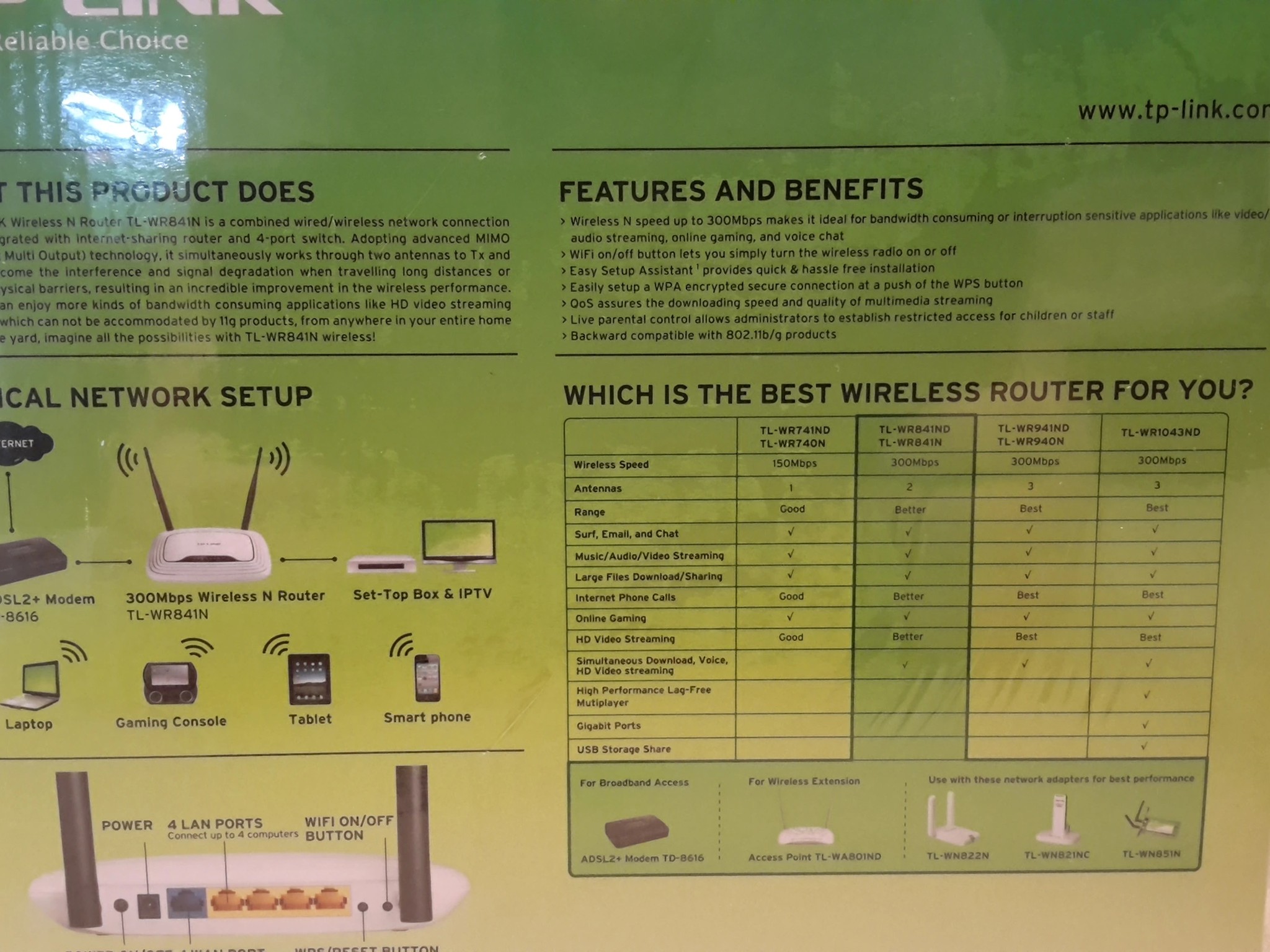 NEW TP-Link N300 Wireless WiFi Router, Extender (TL-WR841N)