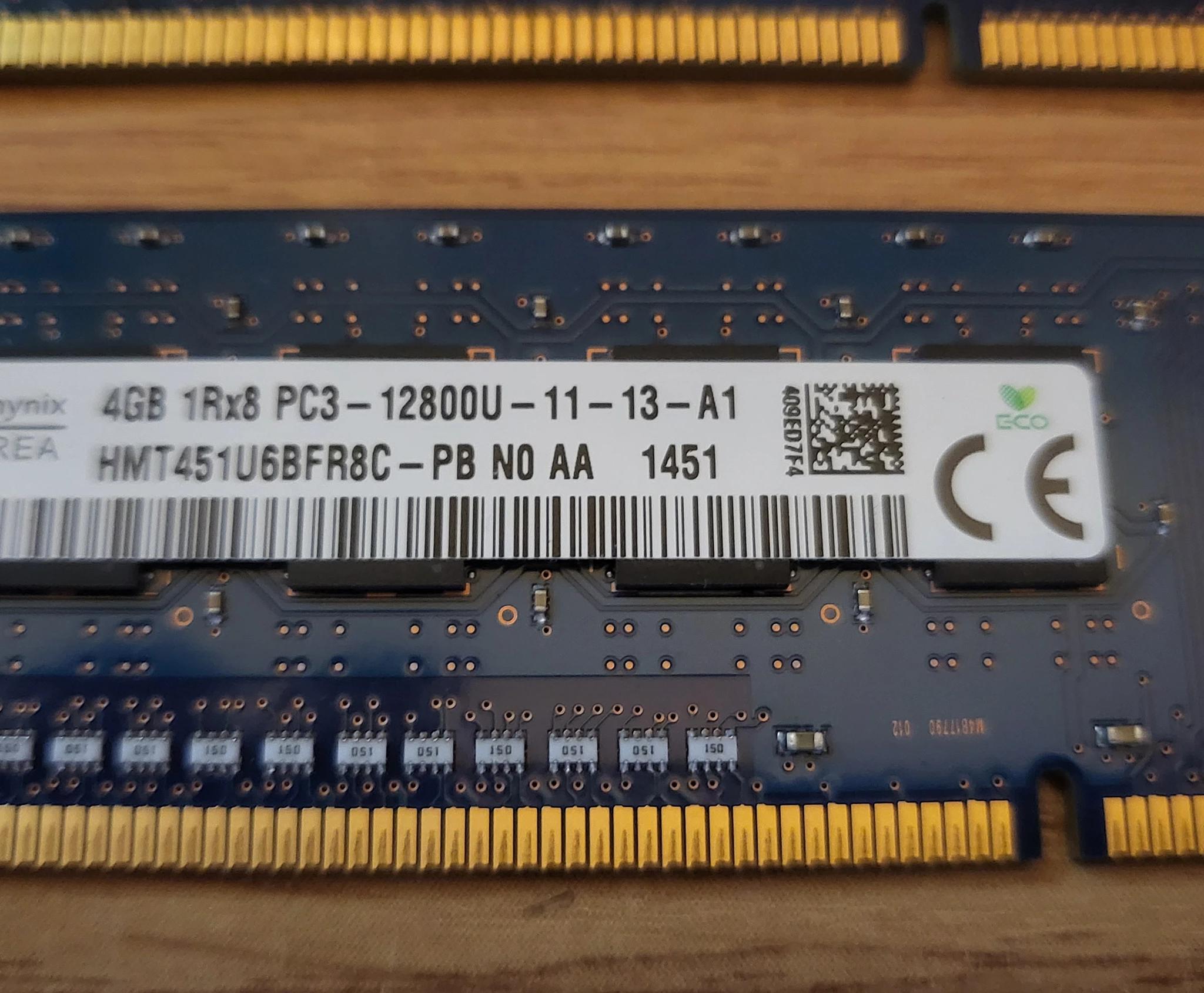 Lot of Two (2) USED Assorted SK Hynix 4GB DDR3 RAM