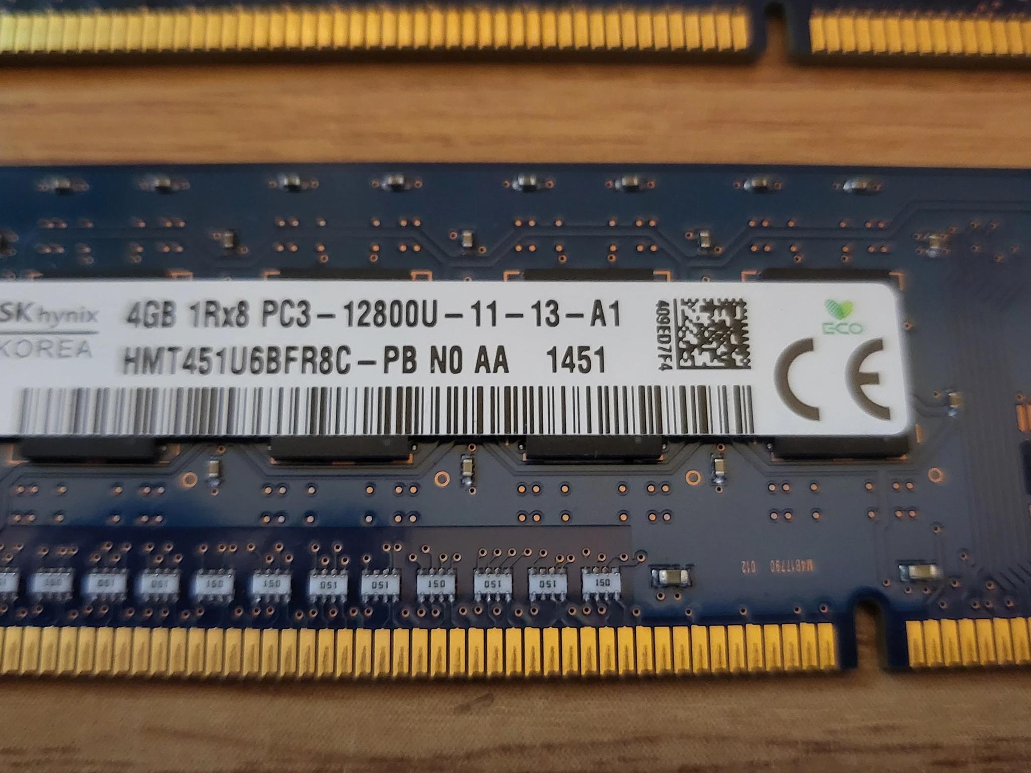 Lot of Two (2) USED Assorted SK Hynix 4GB DDR3 RAM