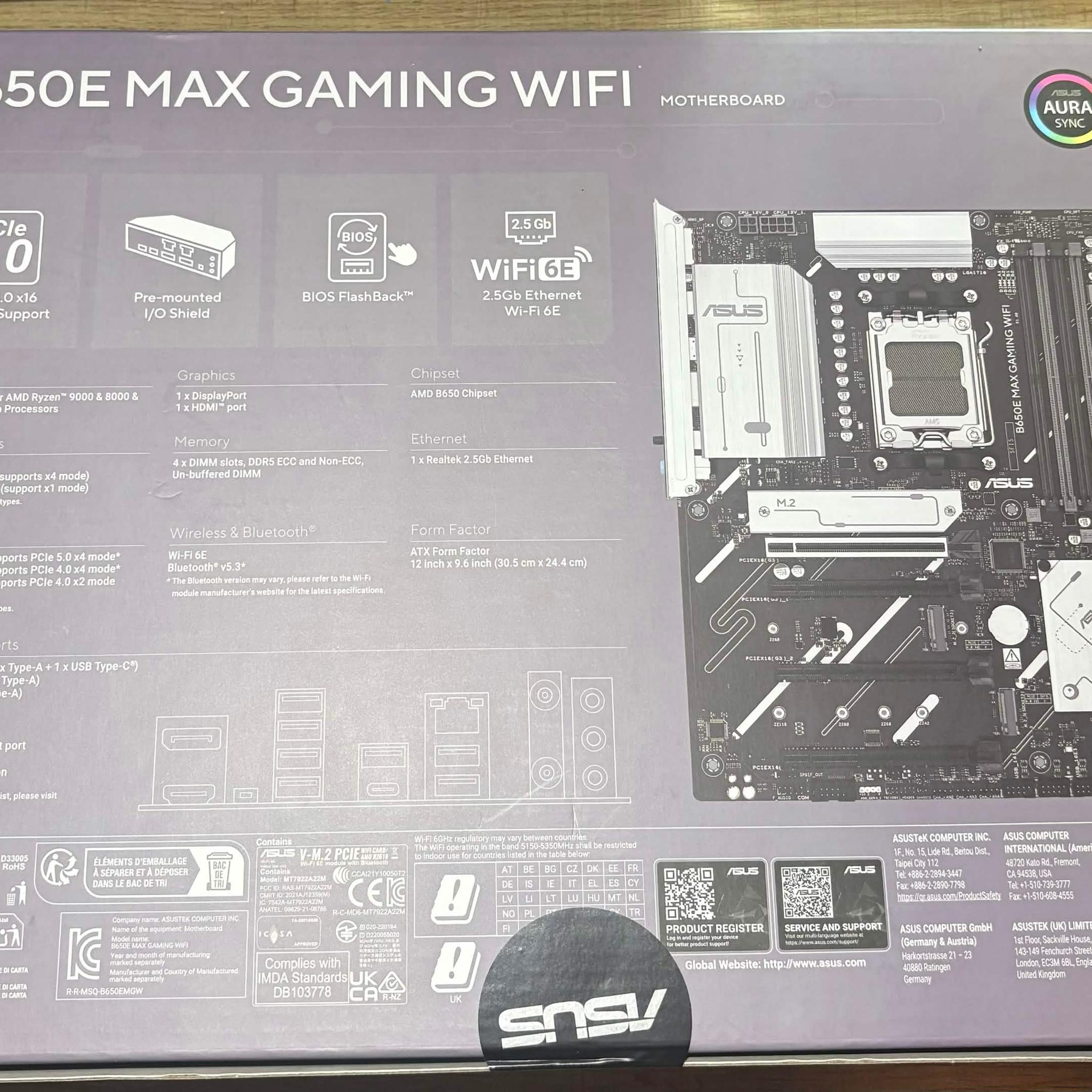 ASUS B650E Max Gaming WiFi AM5 ATX Motherboard | DDR5 | PCIe 5.0 | WiFi 6E