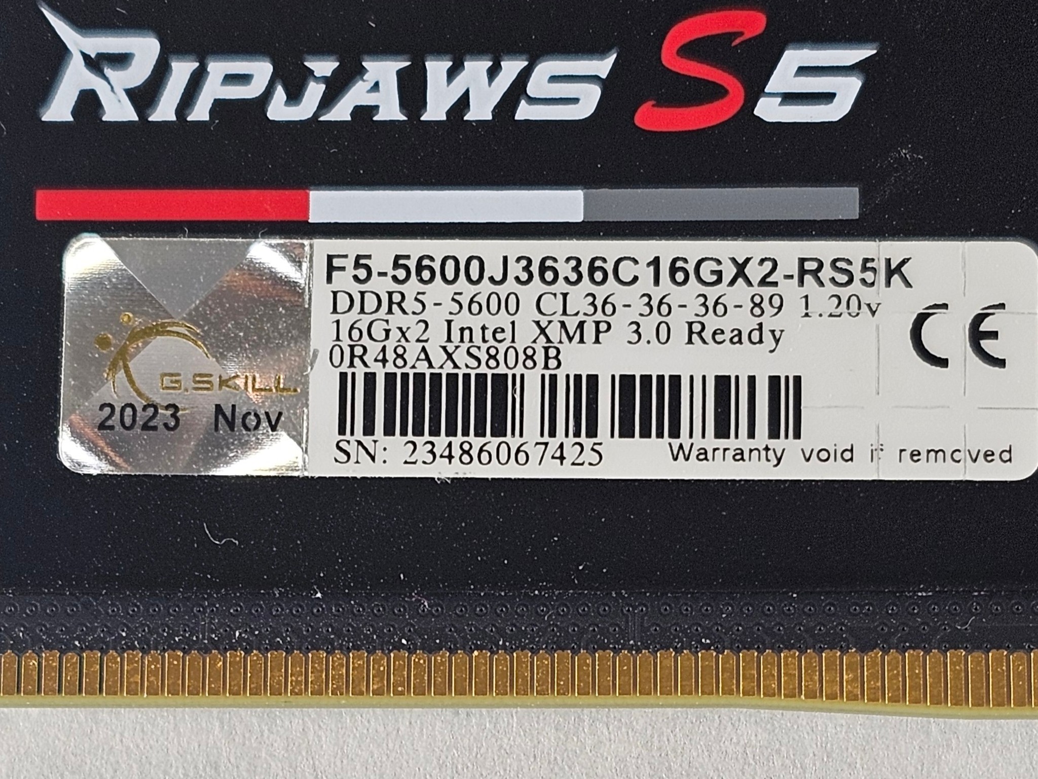 32GB DDR5 (2x16GB) CL36 5600MT/s G.Skill Ripjaws S5