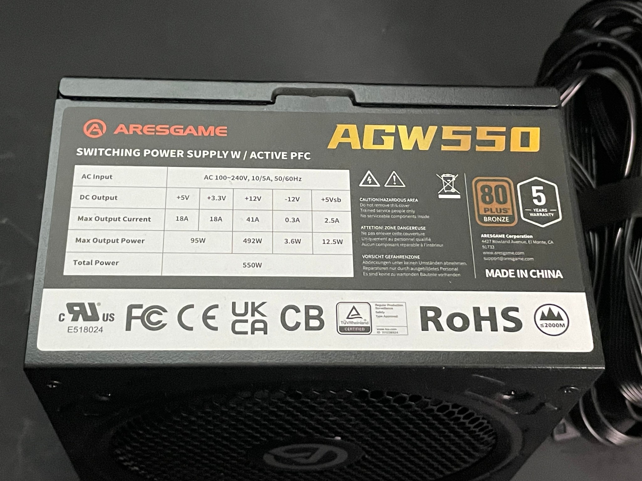 Aresgame AGW550 ATX Power Supply PSU | Free Shipping