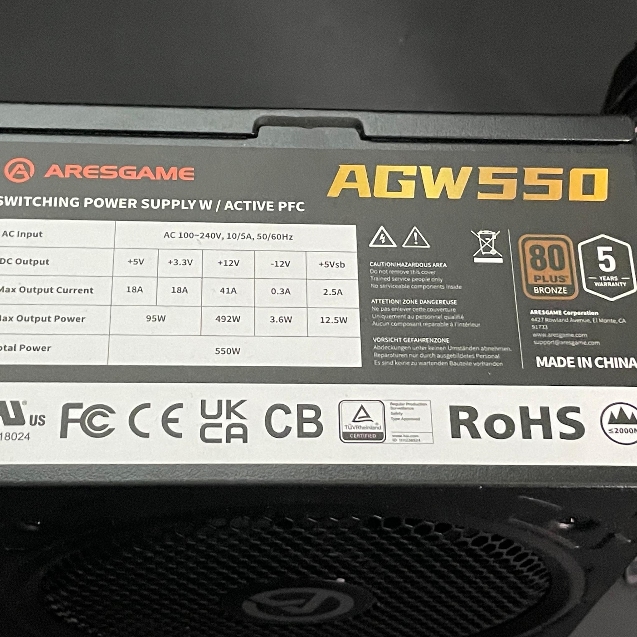 Aresgame AGW550 ATX Power Supply PSU | Free Shipping