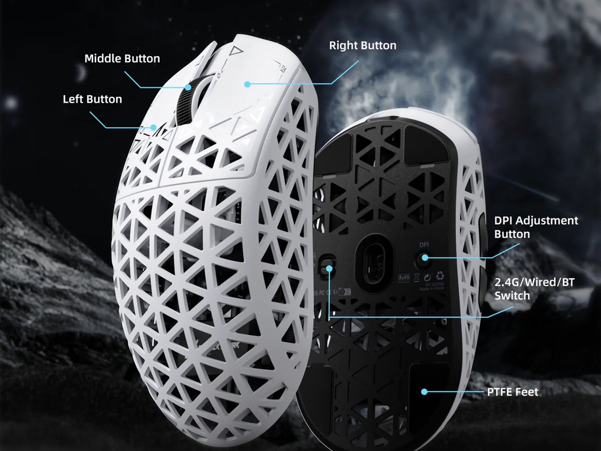 NEW White Attack Shark R5 Ultra 39g Carbon Fiber Gaming Mouse PAW3950MAX 8K Wireless 42K DPI