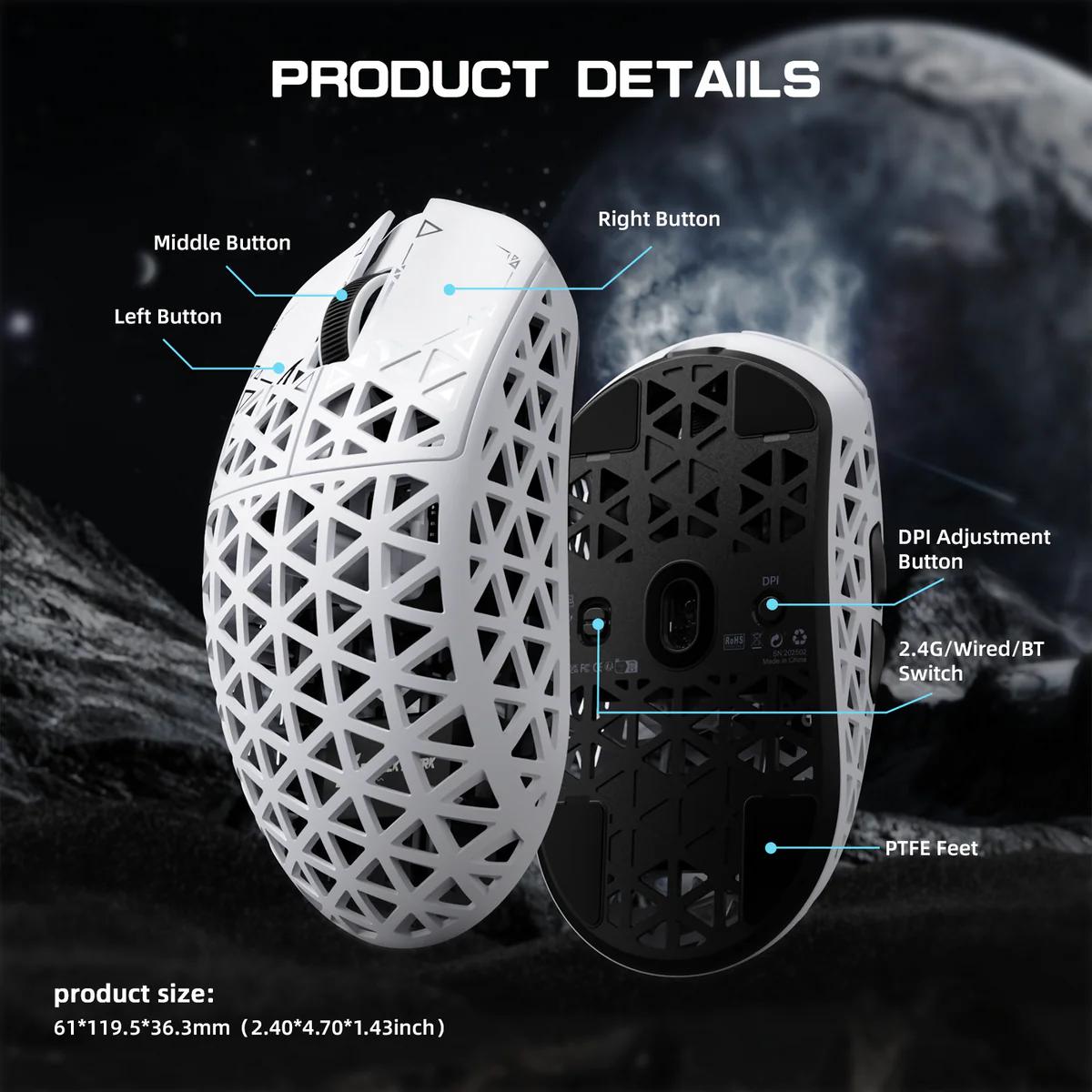 NEW White Attack Shark R5 Ultra 39g Carbon Fiber Gaming Mouse PAW3950MAX 8K Wireless 42K DPI