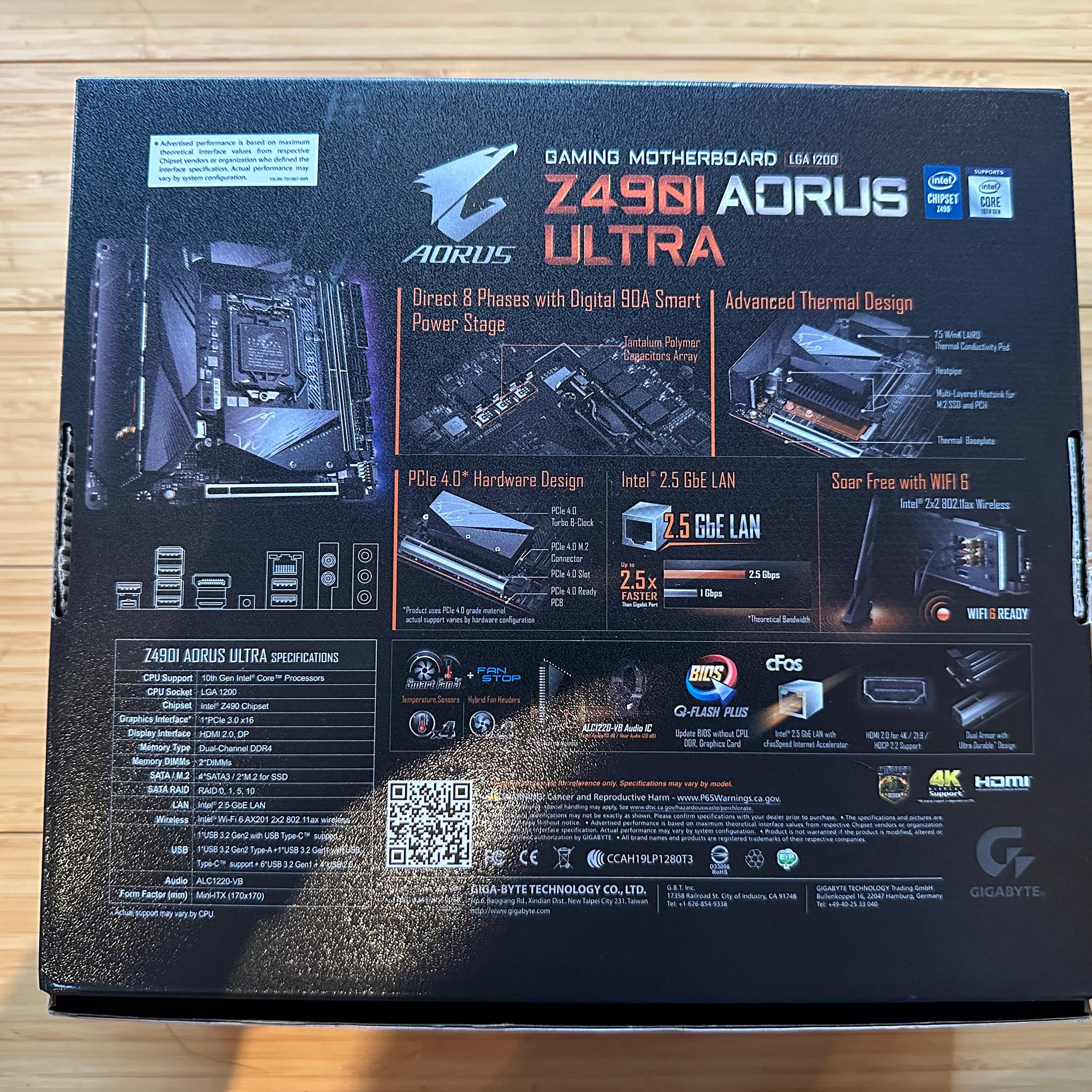 Gigabyte Z490I AORUS ULTRA Mini ITX LGA1200 Motherboard (Lightly Used, In Box)