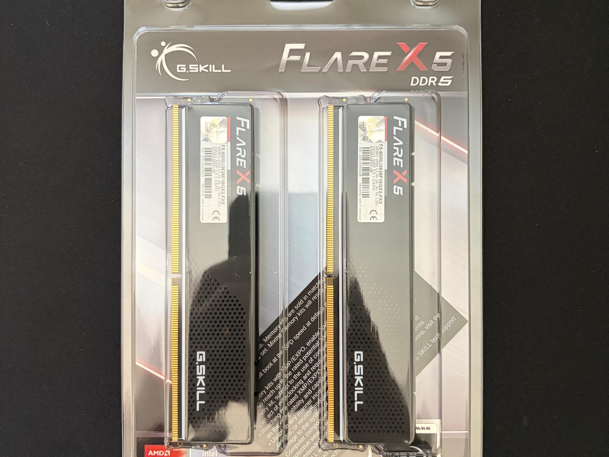 G.Skill Flare X5 Series 32GB (2x16GB) 6000MT/s CL36 DDR5 AMD EXPO and Intel XMP 3.0 Ready