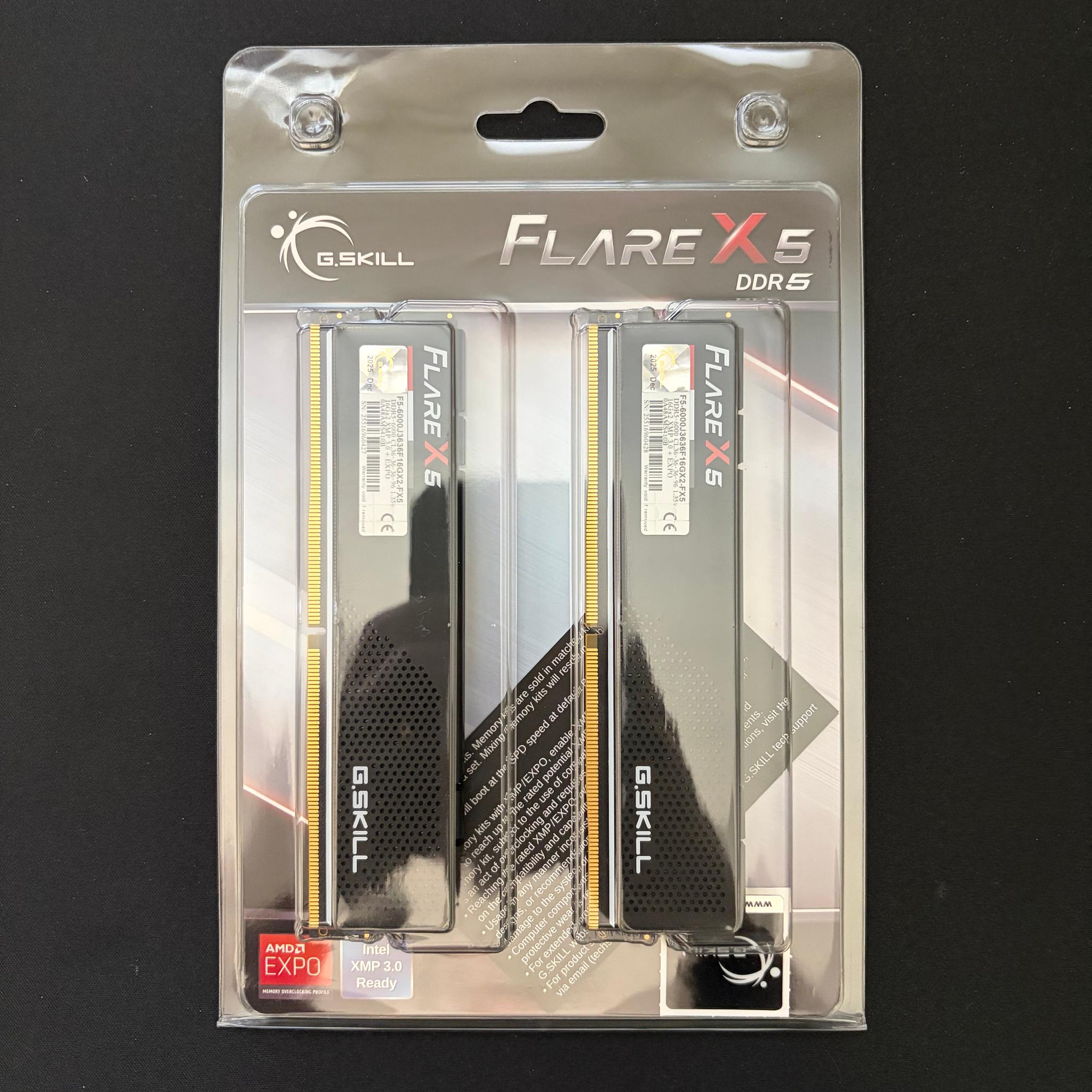 G.Skill Flare X5 Series 32GB (2x16GB) 6000MT/s CL36 DDR5 AMD EXPO and Intel XMP 3.0 Ready