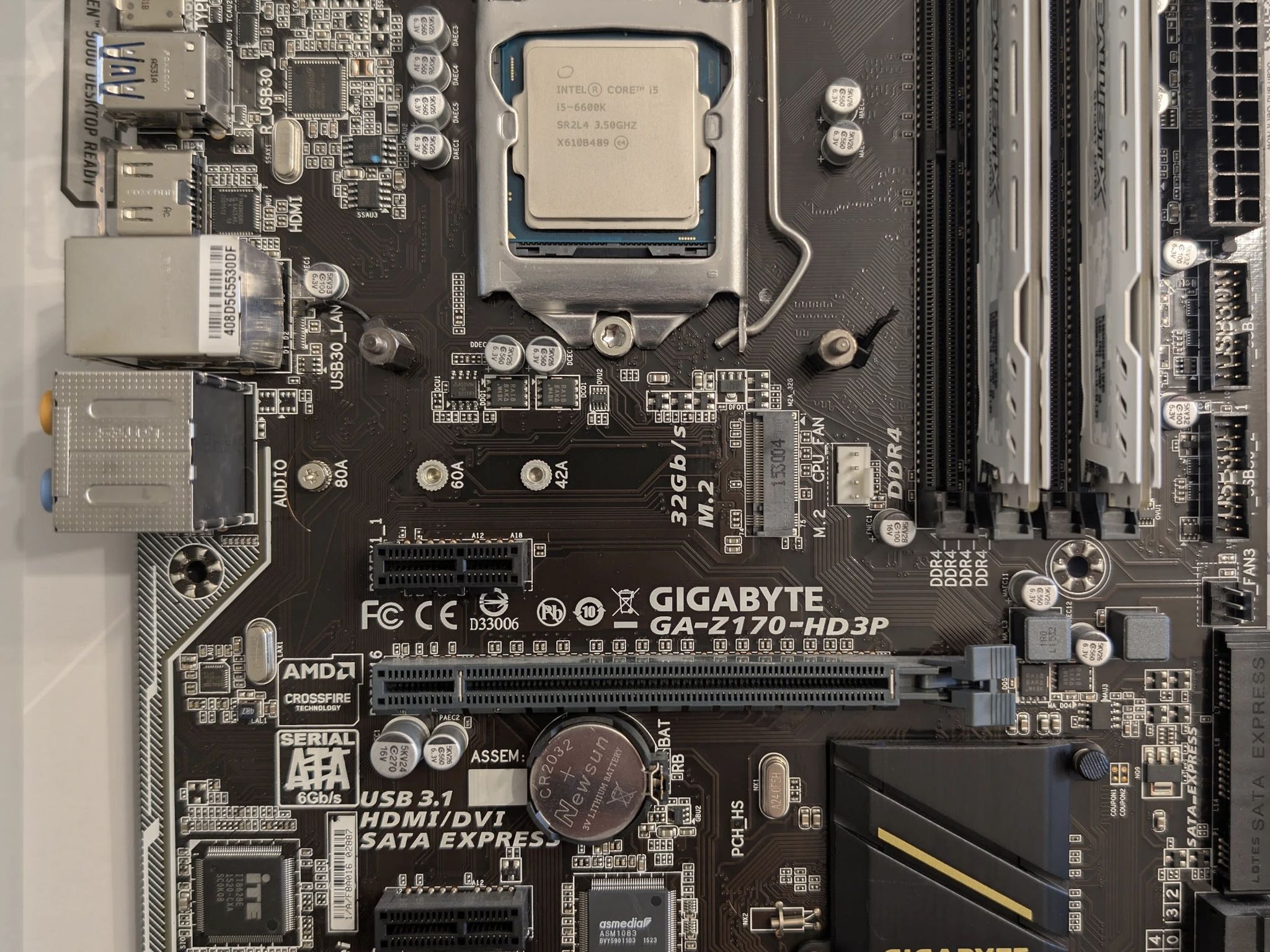 Gigabyte GA-Z170-HD3P MOBO, Intel i5-6600K CPU, Ballistix Sport 16GB (2x8GB) DDR4 2400MHz Memory