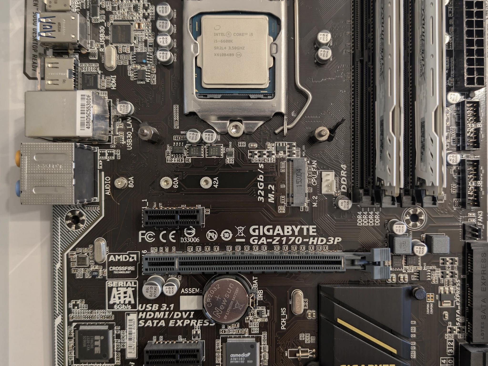 Gigabyte GA-Z170-HD3P MOBO, Intel i5-6600K CPU, Ballistix Sport 16GB (2x8GB) DDR4 2400MHz Memory