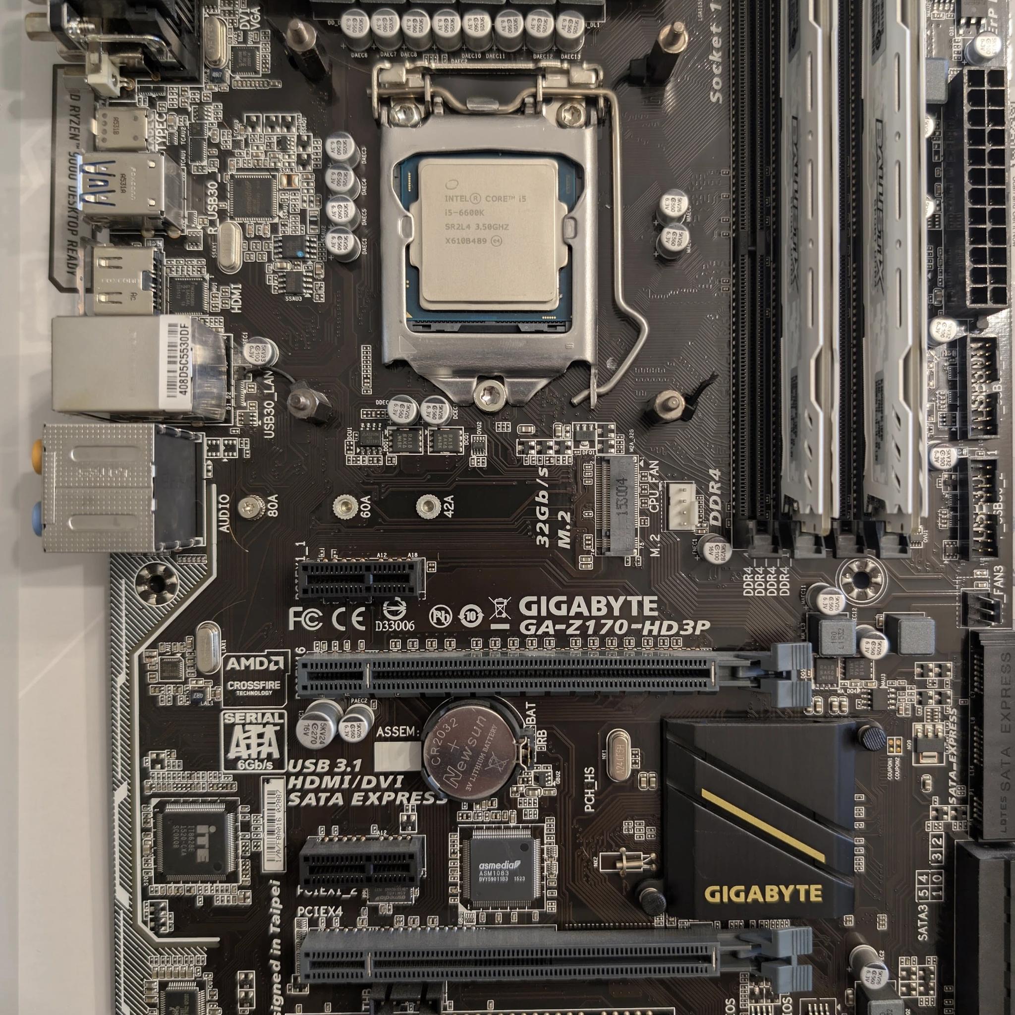 Gigabyte GA-Z170-HD3P MOBO, Intel i5-6600K CPU, Ballistix Sport 16GB (2x8GB) DDR4 2400MHz Memory