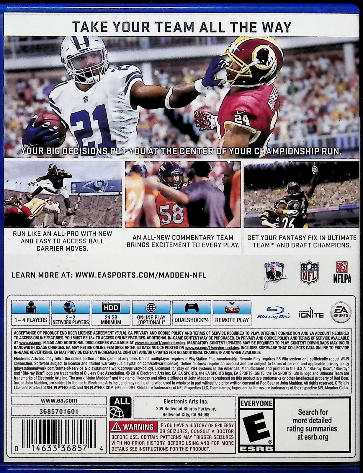 Madden NFL 17 Sony PlayStation 4 PS4 Video Game